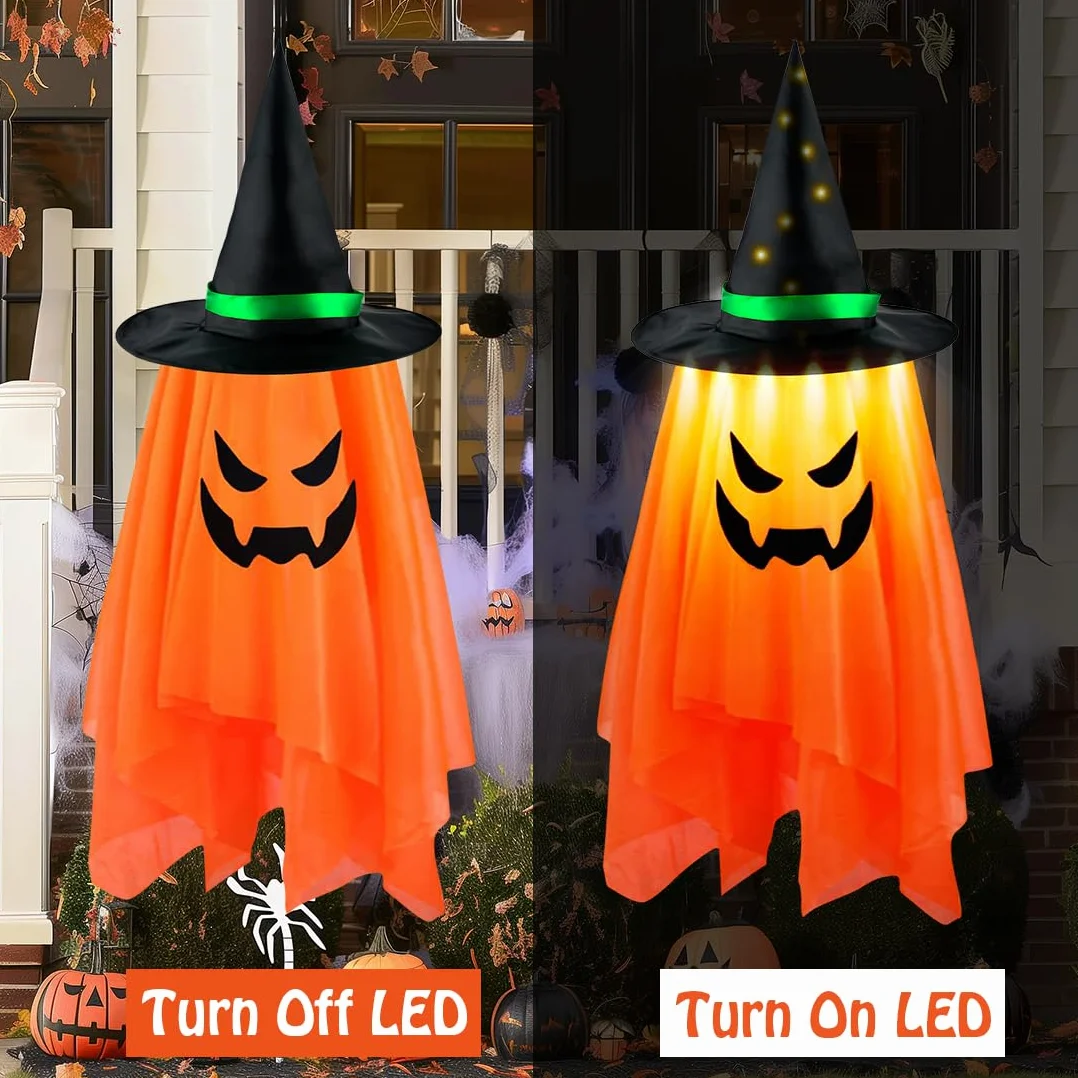 Dekoracje Ogrodowe Halloween Wiszący Duch LED Pomarańczowe Światło Ghost Windsocks