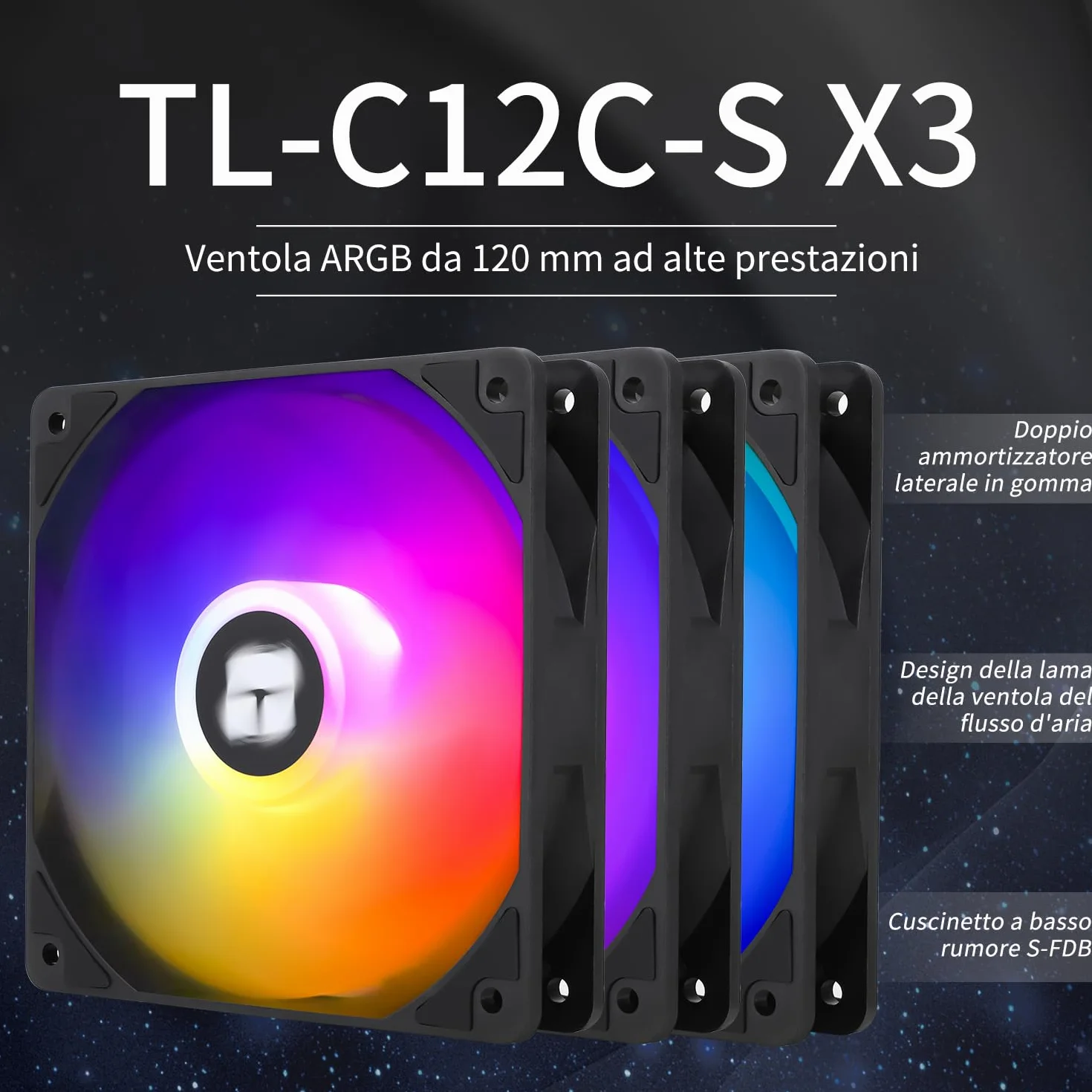TR TL-C12C-S X3 wentylator CPU 120 mm ARGB PWM cichy łożysko S-FDB 1500 obr./min