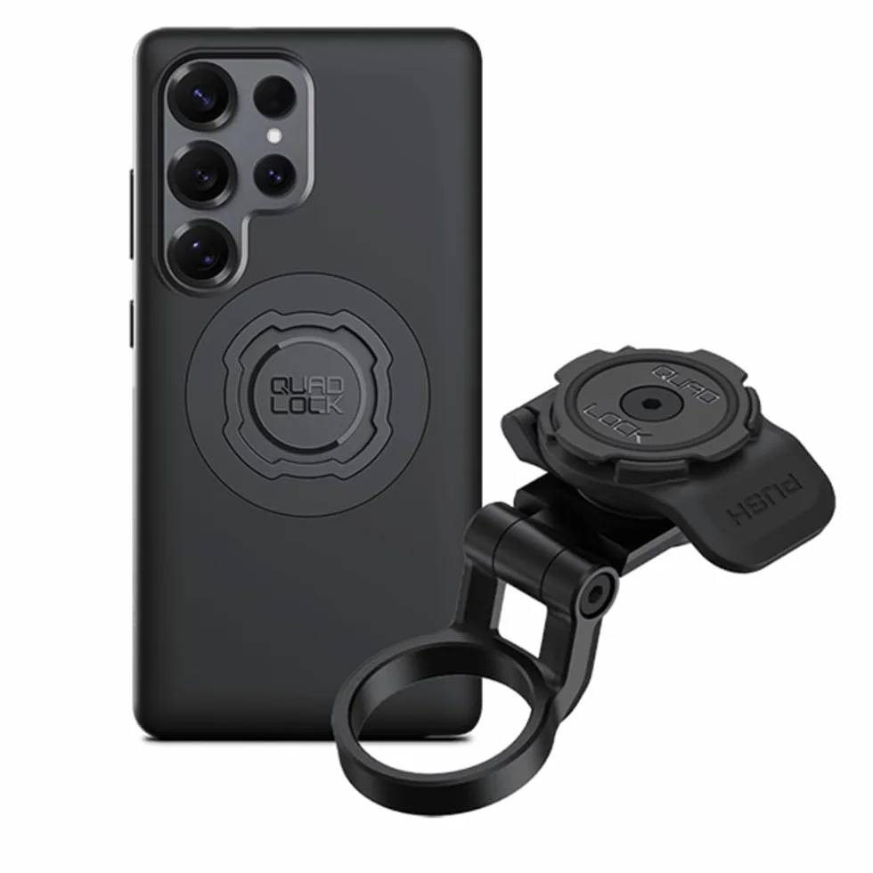 QUAD LOCK Nakładka na wspornik kierownicy (regulowany) uchwyt rowerowy zestaw z etui na telefon komórkowy MAG do Galaxy S25 Ultra