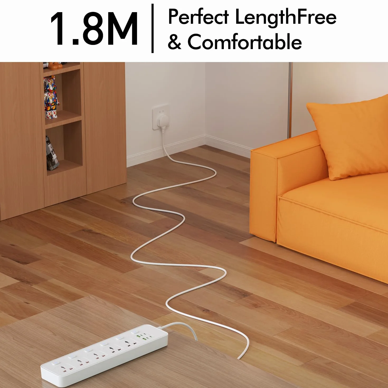 Listwa zasilająca uniwersalna z pojedynczym przełącznikiem, 5 uniwersalnych gniazd, maks. 3250 W, kabel sieciowy 1,8 m, 4 x 20 W USB-C i 2 x USB-A, listwa zasilająca z USB C, biała