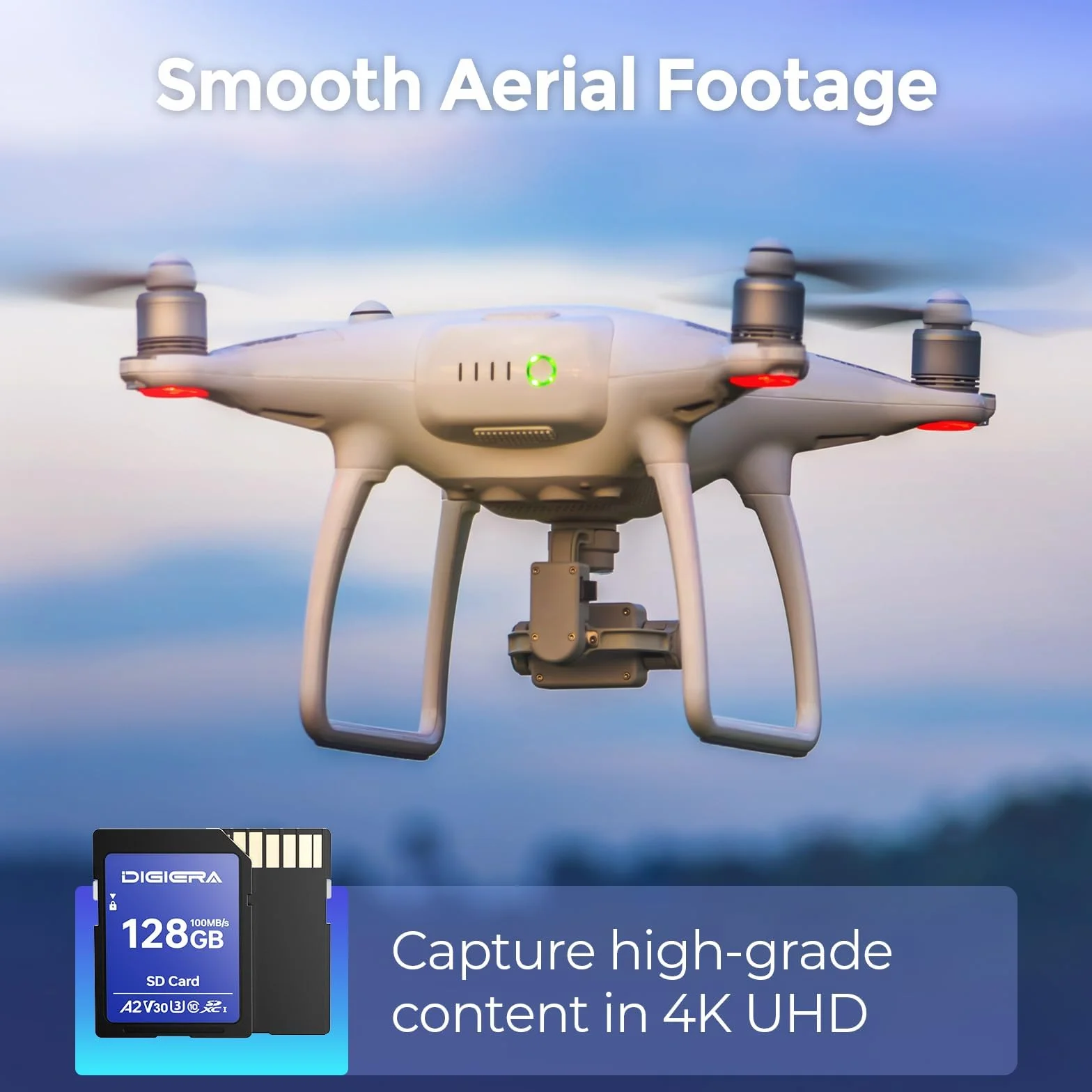 DIGIERA Karta pamięci 128 GB CS100 SDXC UHS-I – do 100 MB/s, C10, U3, V30, 4K UHD, karta SD do komputerów, aparatów cyfrowych, urządzeń kina domowego, systemy nawigacji samochodowej (2 sztuki)