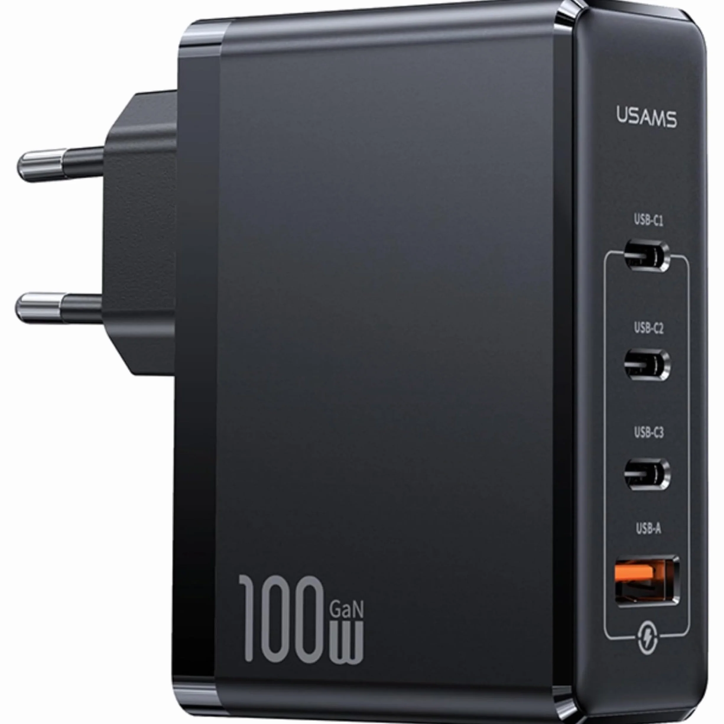 P4Y Ładowarka sieciowa 3XUSB-C+1XUSB US-CC163 T50 Szybkie ładowanie 100W QC3.0/QC2.0/AFC/SCP/FCP/PD3.0 Chip GaN (EU) Czarna