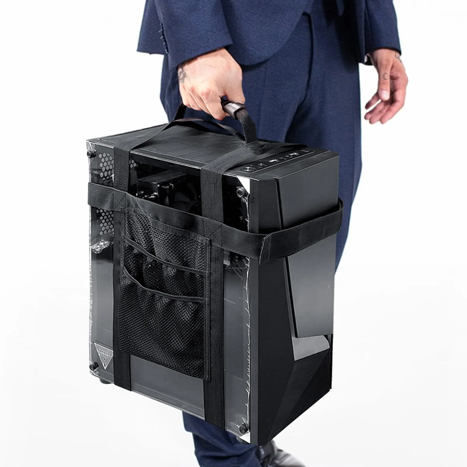 Stojak na komputer pod biurko PC Pasek do przenoszenia na wieżę PC, regulowany uchwyt na pasek do obudowy biurka, uprząż podróżna z uchwytem i kieszeniami Stały stojak na komputer