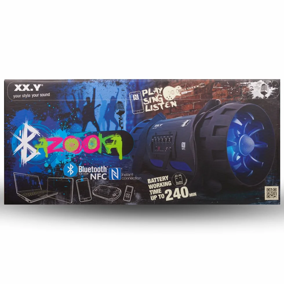 XX.Y P-127J przenośny głośnik Bluetooth Boom Box (NFC) z wbudowanym akumulatorem/wejściem audio do mikrofonu/instrumentu muzycznego/odtwarzacza MP3, czarny
