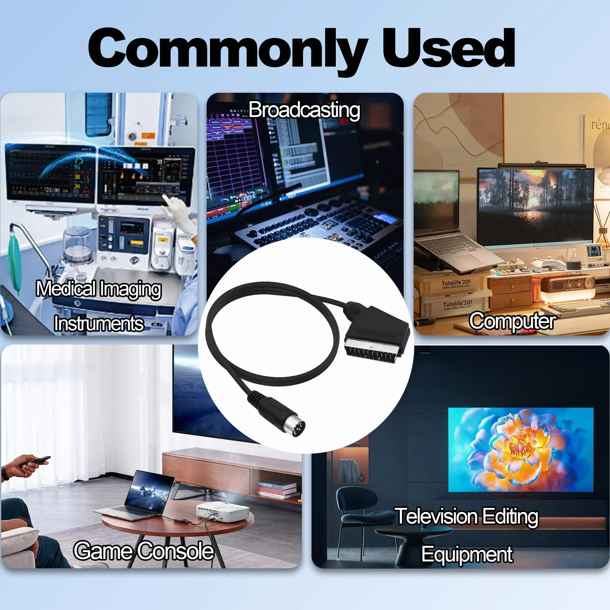 8 pinów Din do SCART kabel prowadzący do konsoli do gier 21 pin RGB SCART męski do DIN 8 pinów męski wtyk AV kabel audio video adapter kabel prowadzący do konsoli do gier, TV, monitora, 1,8 m