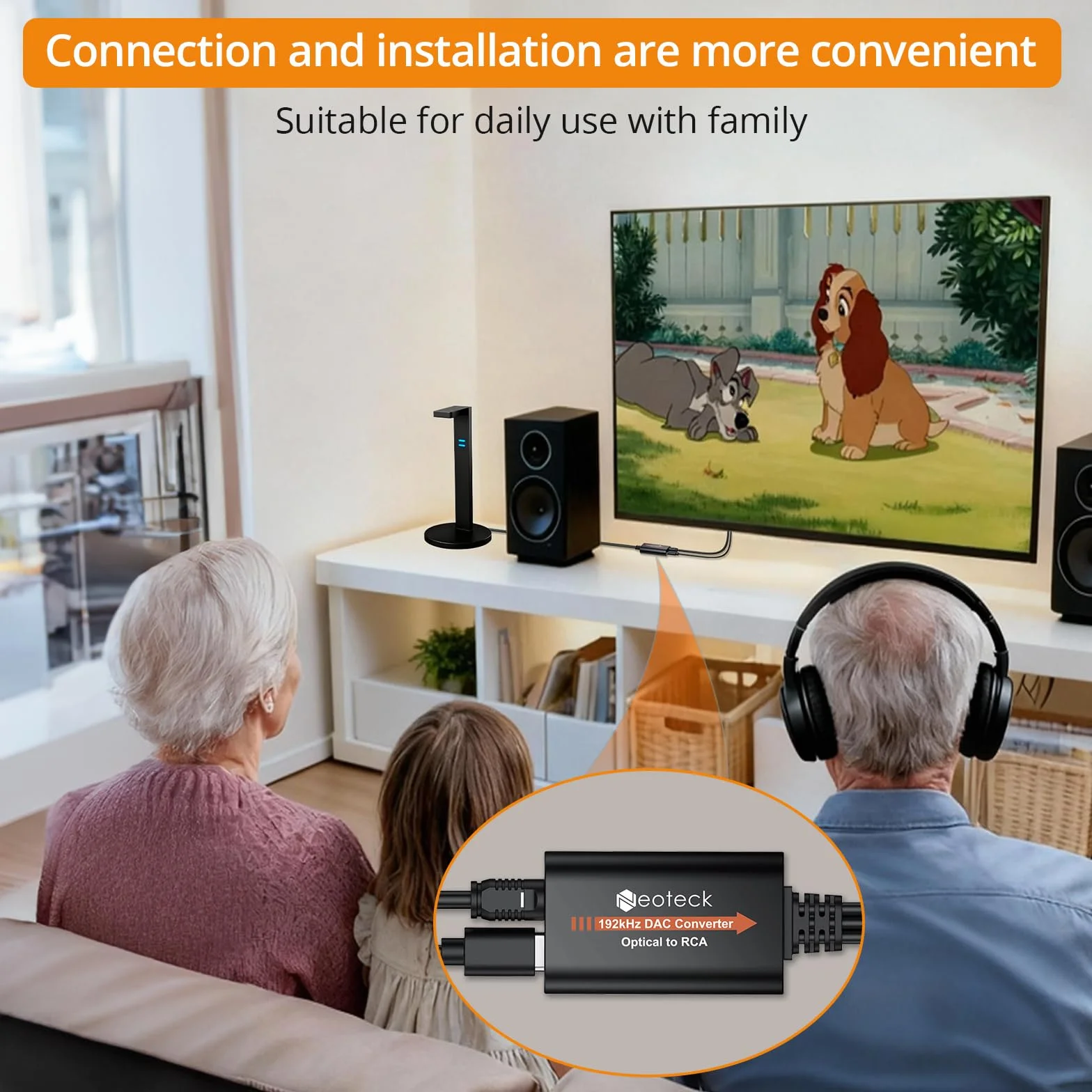 Neoteck Optyczny konwerter audio 192 kHz na RCA 3,5 mm, Toslink na RCA, cyfrowy na analogowy