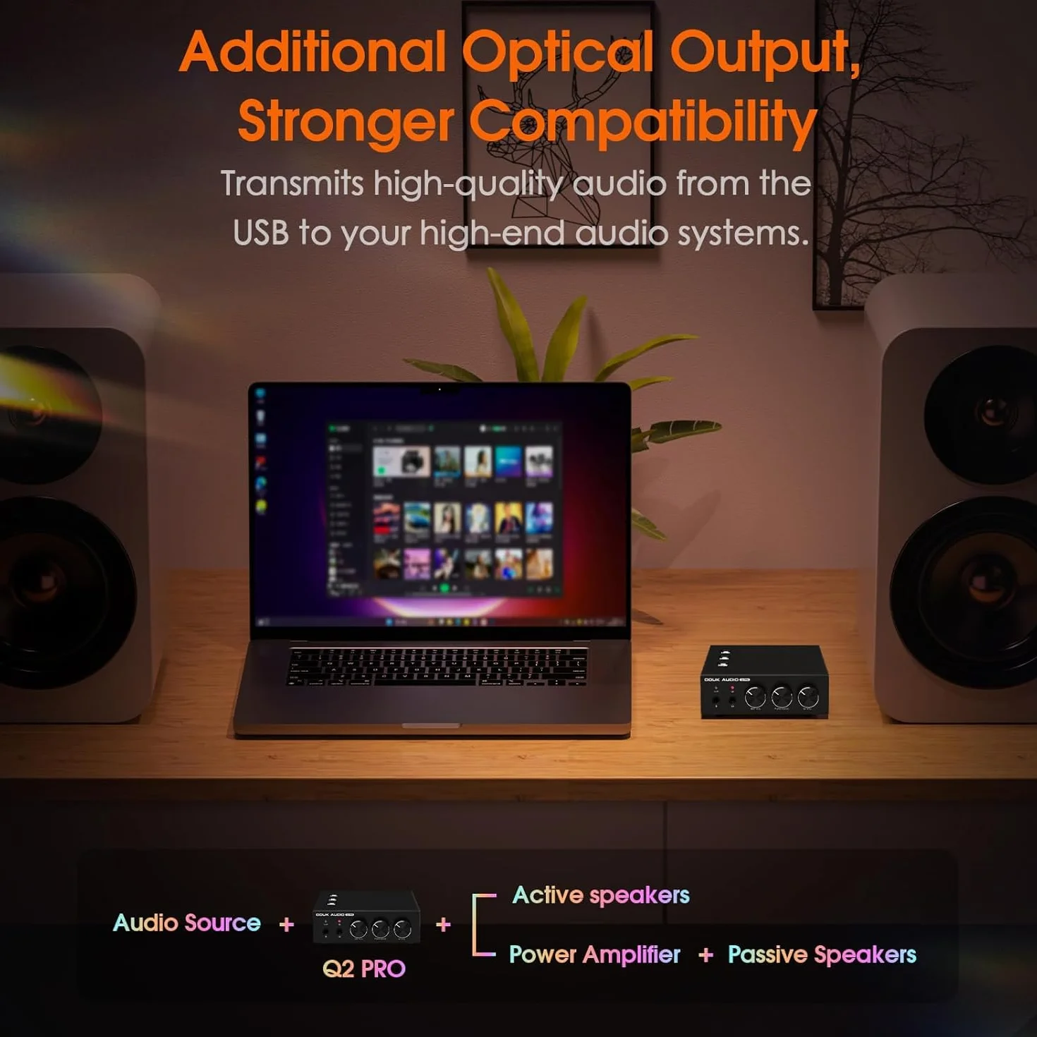 Mini Stereo Gaming DAC z wejściem mikrofonu: wzmacniacz słuchawkowy, USB/optyczny przetwornik D/A, 32-bit/192 kHz audio o wysokiej rozdzielczości do PC, PS4, Xbox, Switch (Douk Audio Q2Pro)