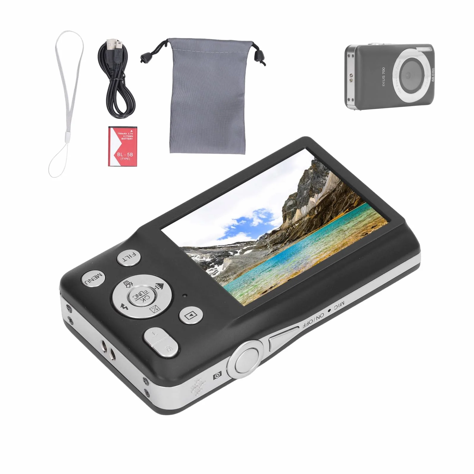 Aparat Cyfrowy, Wejście na Ekran 2,7 Cala Przenośna Kamera Podróżna, 8K 68 MP 16-krotny Zoom Czasowy Fotografowanie Kompaktowy Aparat Cyfrowy, 750 MAh, dla Chłopców Dziewcząt