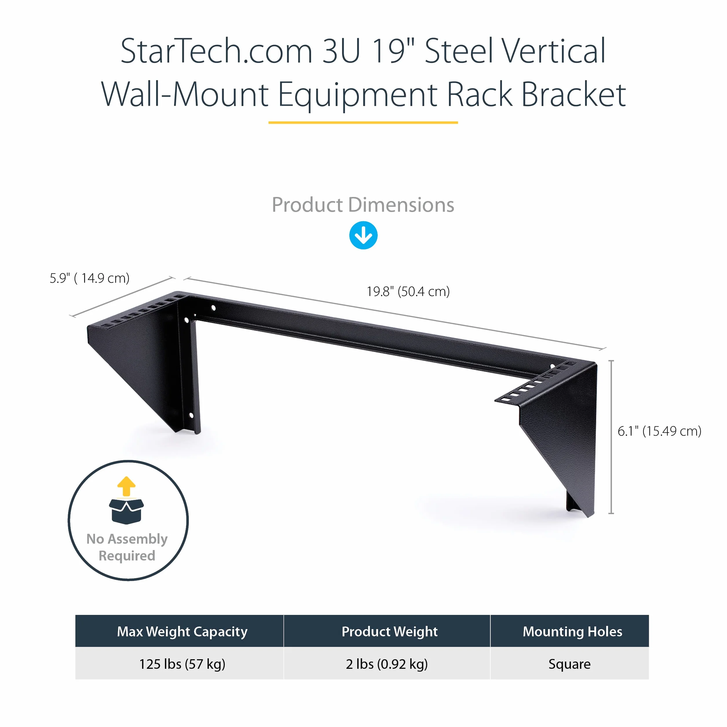 StarTech.com 3HE uchwyt ścienny Rack Mount pionowy, 3U Rack Bracket 19 cali rozdzielacz ścienny w kolorze czarnym, open Frame