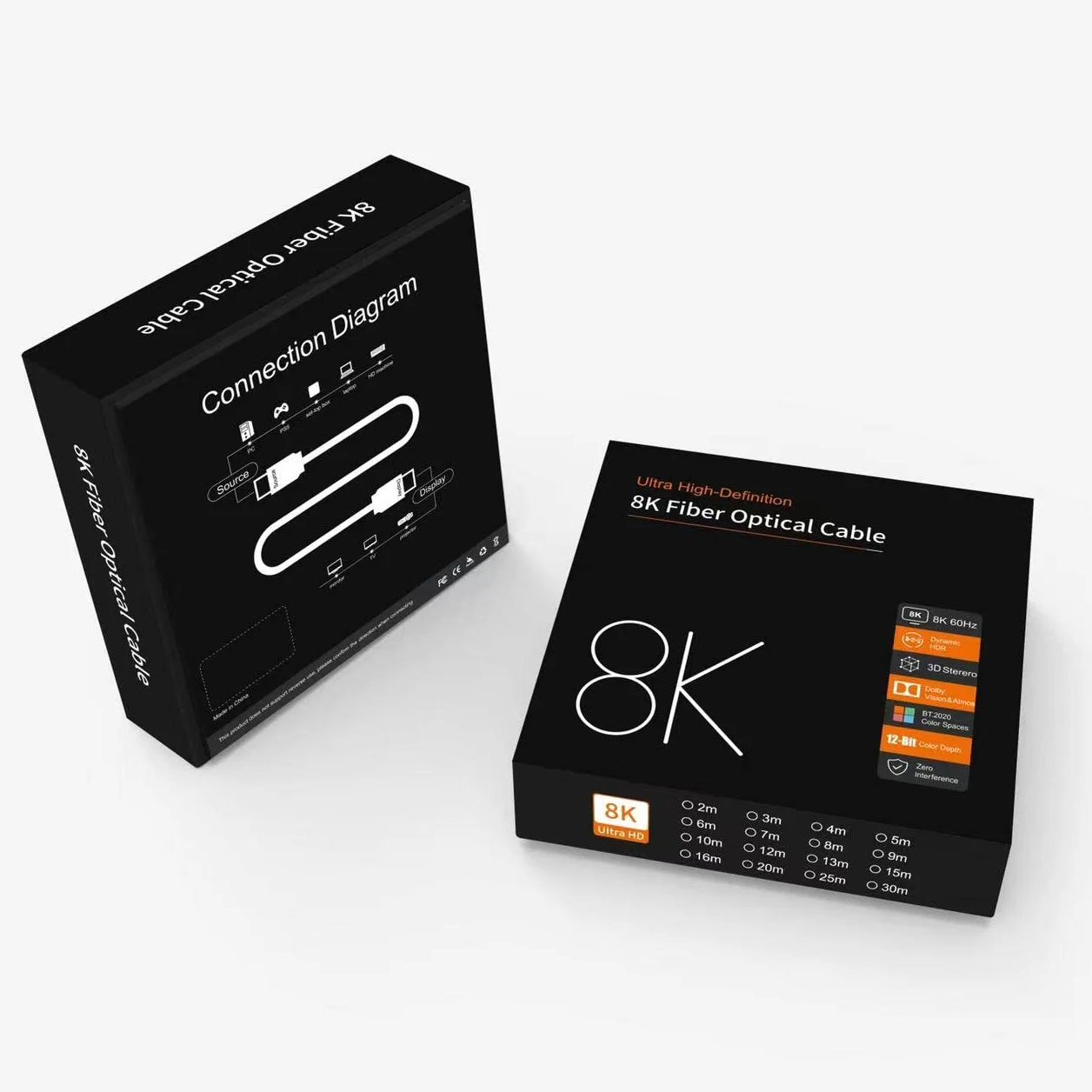 PREMIUMCORD 8K Aktywny Kabel Światłowodowy HDMI 2.1, Ultra High Speed 48 Gbit/s, 3D, EDID, ARC, HDR, Resolution 8K@60Hz 4320p, 4K@120Hz, Kompatybilny z PS5, Xbox X, PC, TV, Spłaty złota, Długość 10 m