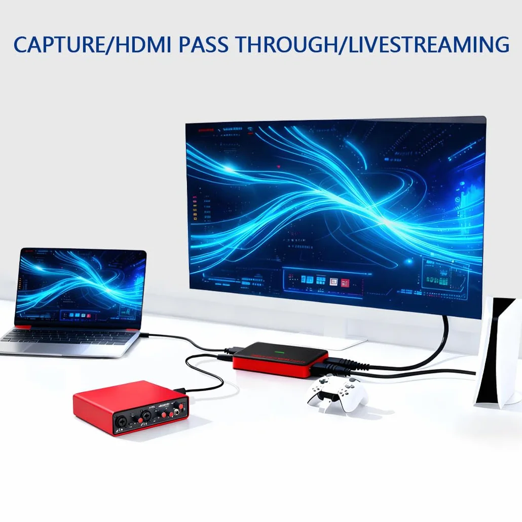 Karta przechwytująca HDMI Y&H 4K30 1080p60, USB 3.2 Gen 1 typu C i USB-A, brak opóźnień przejście sygnału, wejście liniowe 3,5 mm, wtyczka do PS5/Xbox//DSLR/iPad Pro/Mac/Windows/OBS, kieszeń