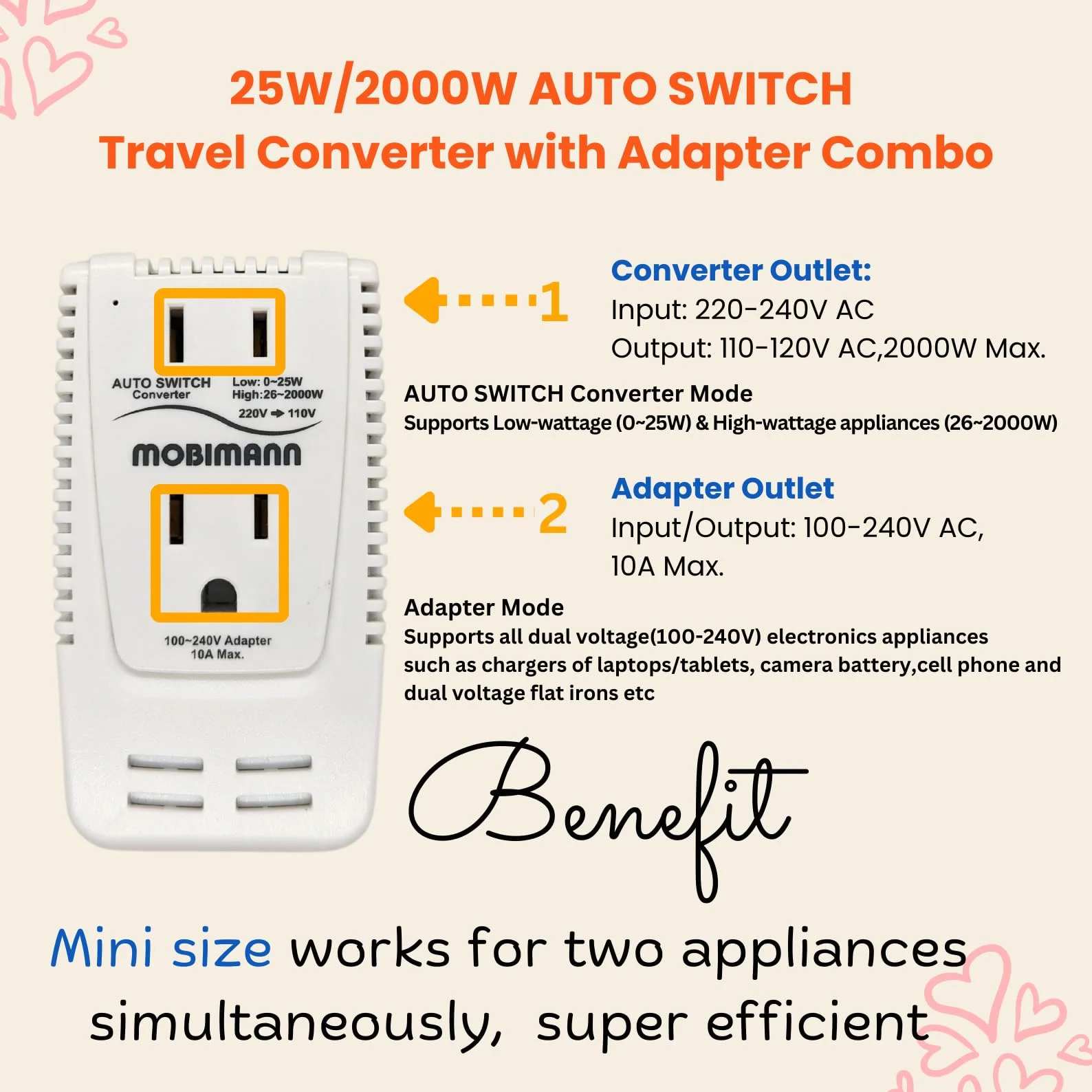 Konwerter 220 V na 110 V, konwerter napięcia 2000 W, szeroki zakres 0-2000 W do urządzeń od trymera do suszarki, prostownicy lokówki. Adapter podróżny do laptopów, tabletów, telefonów