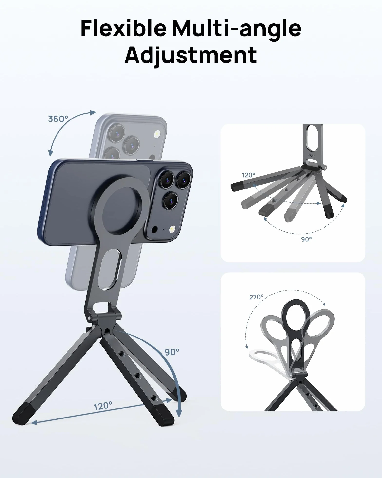 SODI Magnetyczny statyw telefonu na telefon SODI - Mocny magnes, składany statyw na telefon do vlogowania, siłowni, niezbędnik podróżny, mini statyw telefonu kompatybilny z iPhone 17, 16, 15, 14, 13