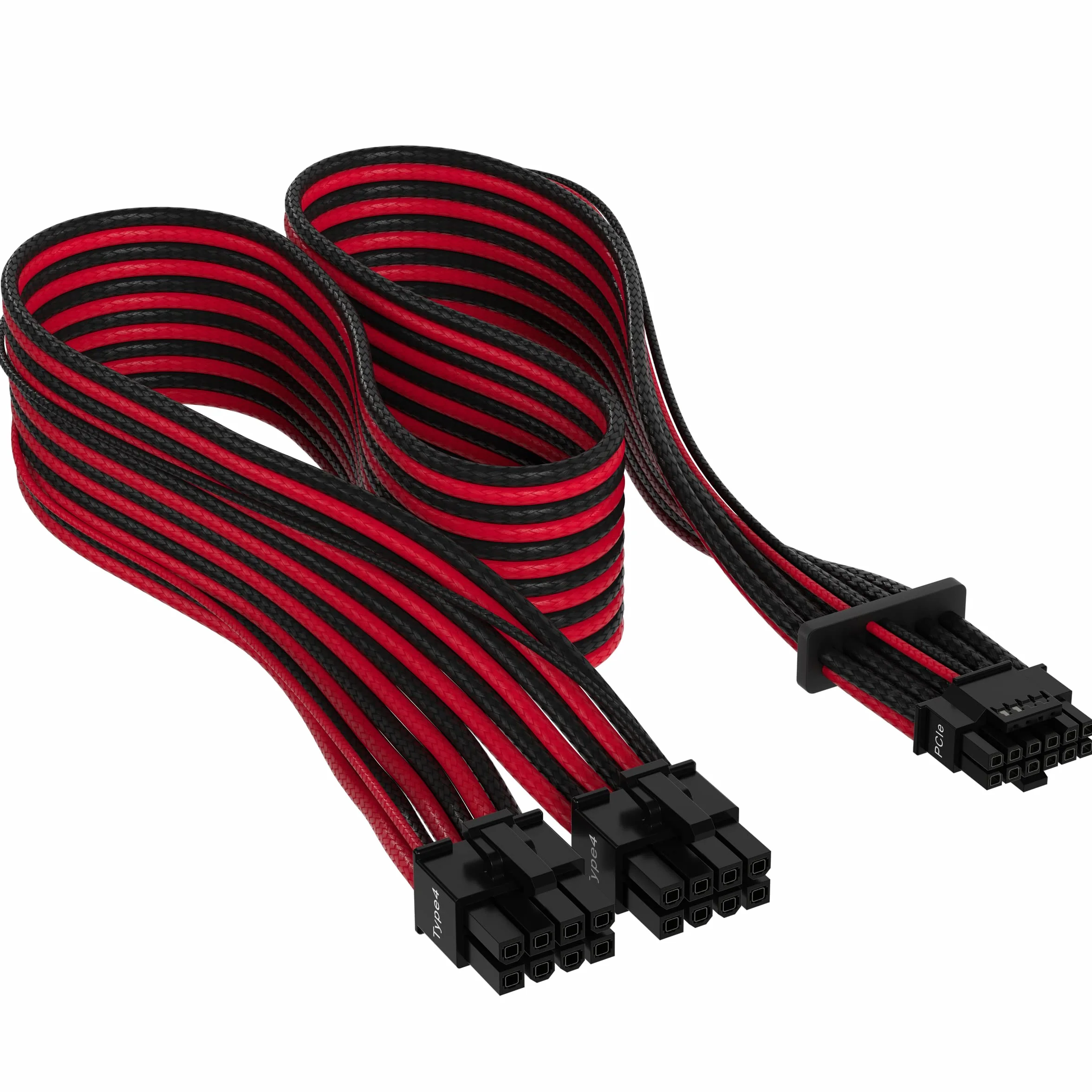 Corsair Premium 600 W PCIe 5.0 / Gen 5 12VHPWR Kabel zasilający - Nadaje się do zasilaczy typu 4 poprzez podwójne 8-pinowe złącze PCIe - 12+4-pinowe złącze - czarny/czerwony