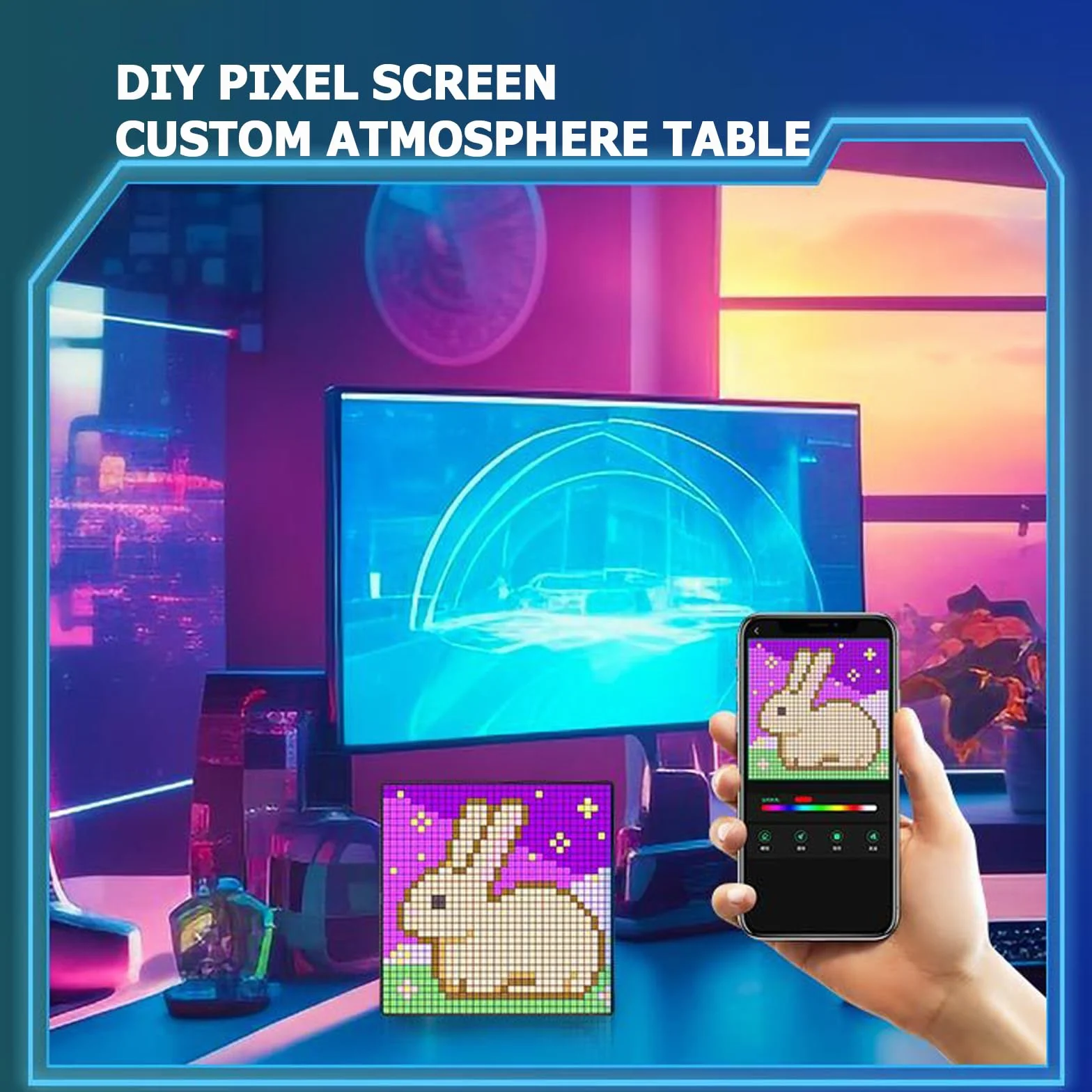 LED Bluetooth Pixel Art wyświetlacz cyfrowa ramka na zdjęcia DIY - programowalne sterowanie aplikacją, akcesoria do gier, cyfrowy budzik, neonowe światło, do dekoracji pokoju