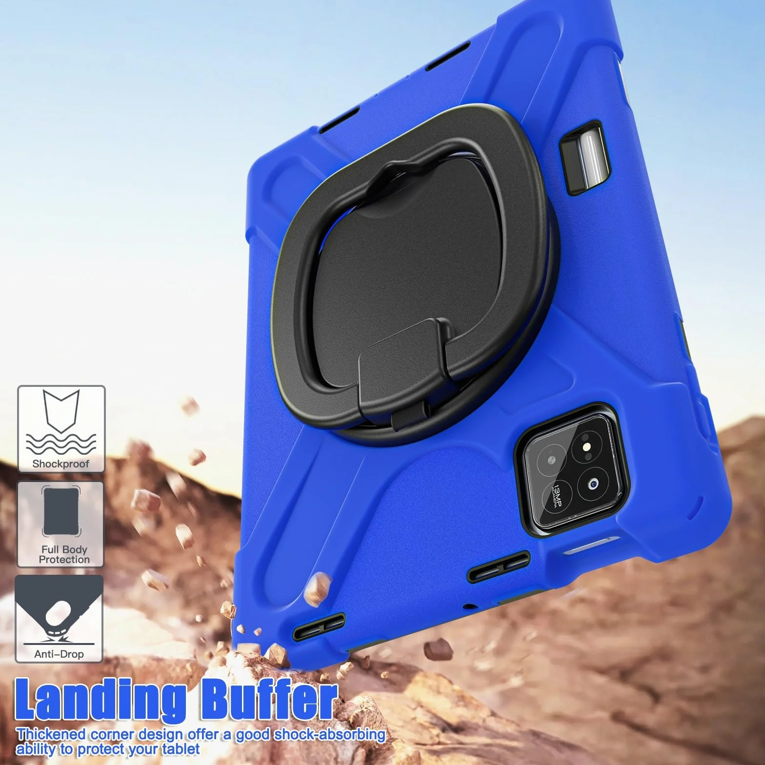 Pełne etui ochronne Etui na Xiaomi Mi Pad 8 / Mi Pad 8 Pro 11,2" 2025, odporne na wstrząsy, wytrzymałe etui z obrotową podpórką 360°, paskiem na rękę/ramię, wytrzymała obudowa na tablet(Blu)
