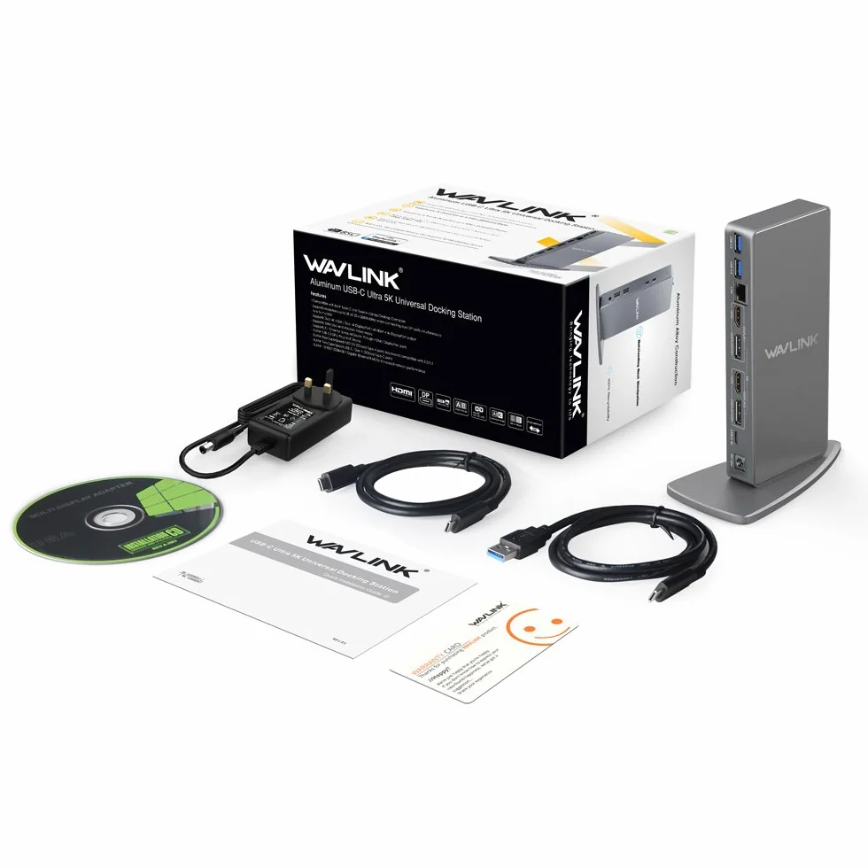 Stacja dokująca DisplayLink, uniwersalna stacja dokująca WAVLINK USB-C z 2 × HDMI i DP, Gigabit Ethernet, 6 × USB 3.0, audio, mikrofon, kompatybilna z Mac OS i Windows