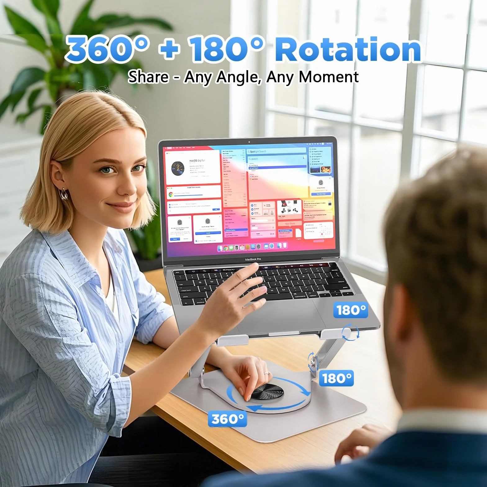 ICARE Stojak na Laptopa z Magnetyczną Chłodnicą do Laptopa RGB, Obracany o 360°, Nośność 10 kg i Cichy 18 dB, Uchwyt do Laptopów i Tabletów do 16"