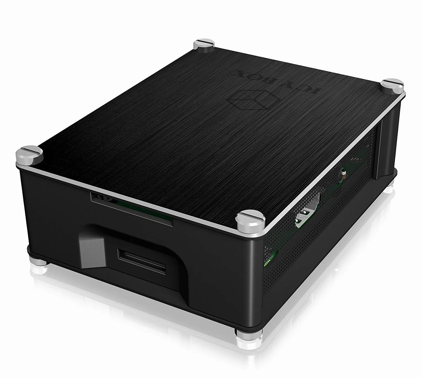 ICY BOX IB-RP102 obudowa do Raspberry Pi 2, Raspi 3 model B i Raspi 3 model B+, aluminium, 3 radiatory, przepuszczająca powietrze kratka boczna, czarna