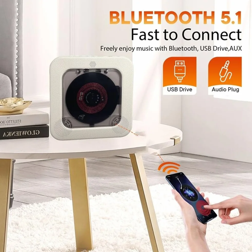 Pulpit odtwarzacz CD z podwójnym głośnikiem HiFi, obsługa Bluetooth, timer snu, wyświetlacz LCD, pilot zdalnego sterowania do