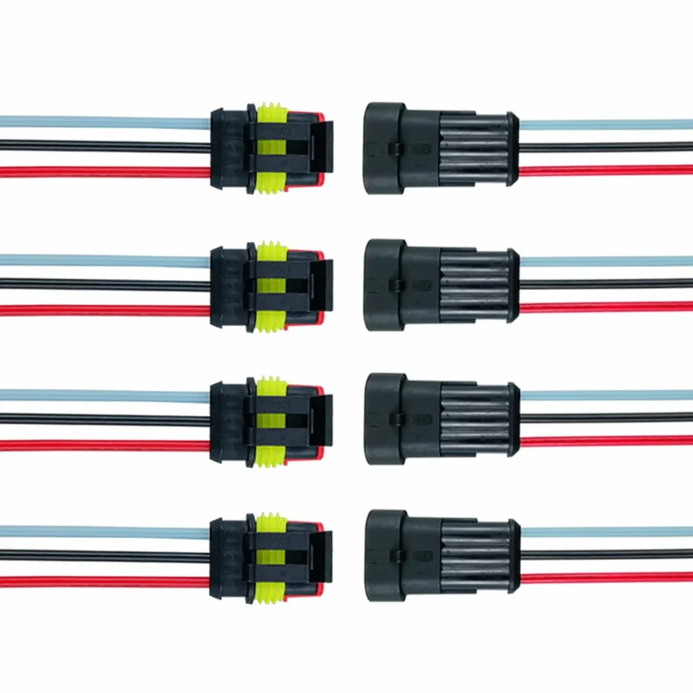4 Zestaw 3 Pin Wodoodporny Złącze Elektryczny Samochodu, Uszczelniony Wodoodporny Elektryczny Złącze Wtyczka Gniazdo Zestaw z 16 AWG Wstępnie Okablowany, do Samochód Ciężarówka Łódź