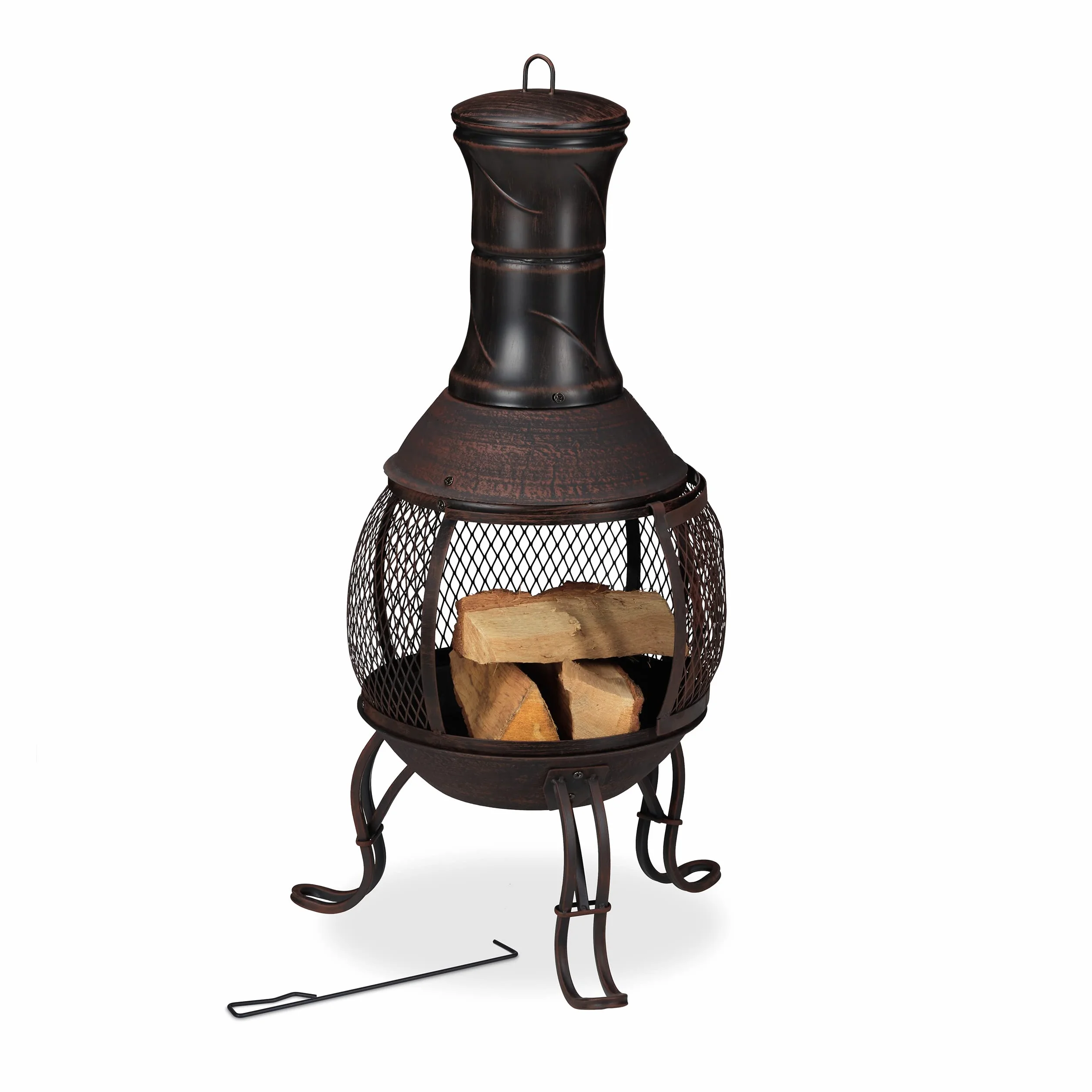 Relaxdays Piec tarasowy, stal i żeliwo, wys. x śr.: 88 x 36 cm, kominek ogrodowy, ochrona przed iskrami, Chiminea, piec aztecki, czerwony/brąz
