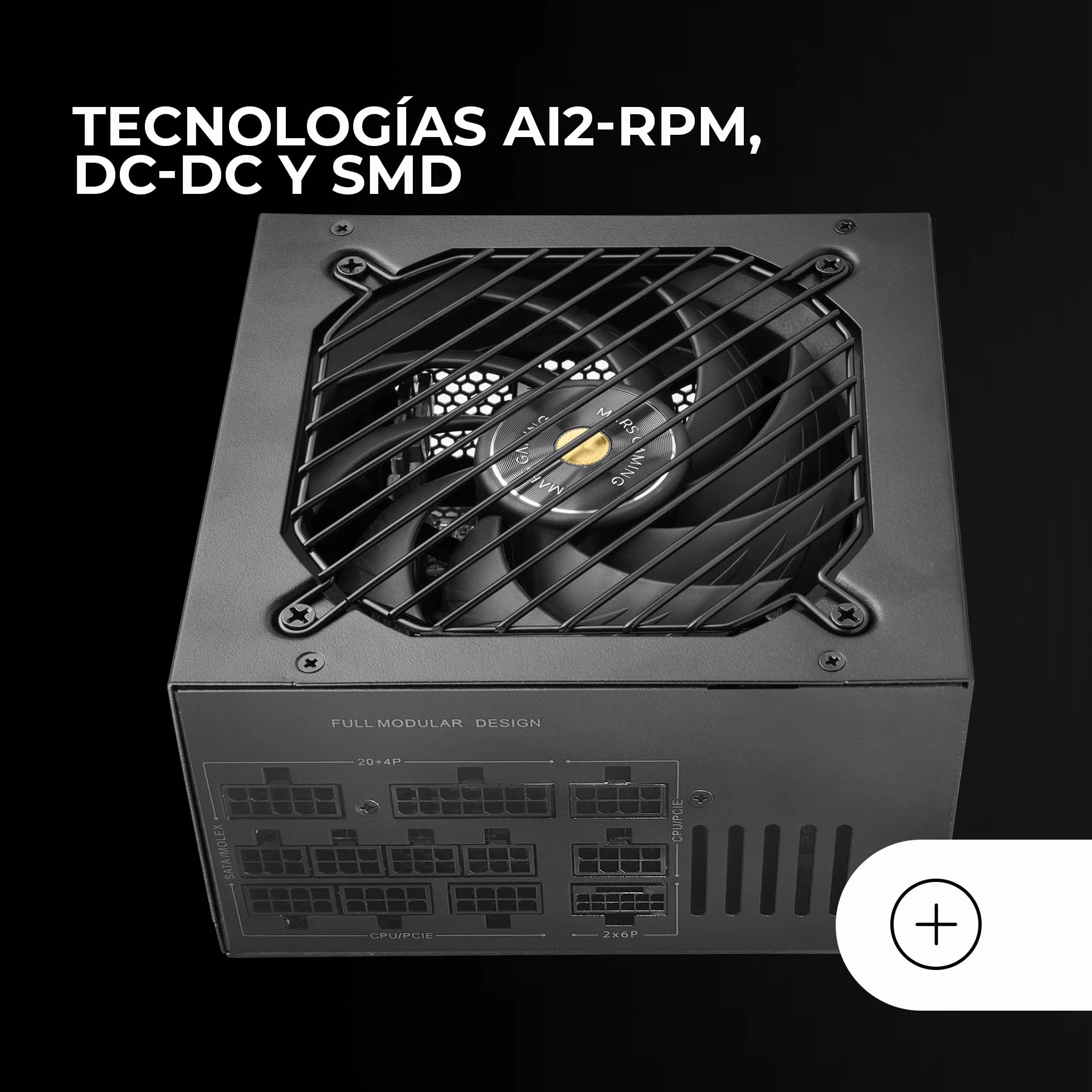 Mars Gaming MPB1000SIM, W Pełni Modularny Zasilacz ATX 1000W, 7 Lat Gwarancji, 80Plus Gold 90%, Wentylator SI Extreme Silence 140mm, Technologie AI2-RPM, Japońskie Kondensatory, Czarny