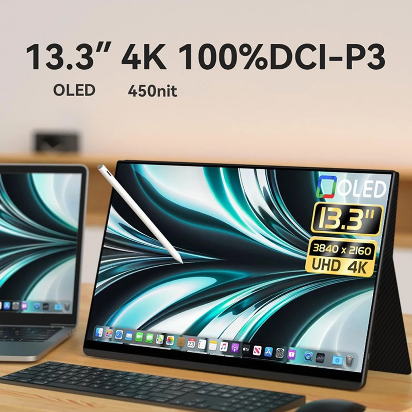 Home Gaming Przenośny monitor OLED IPS 13,3 cala Ekran dotykowy do telefonu komórkowego Rozdzielczość 3840 x 2160 Zewnętrzny do gier biurowych Drugi ekran