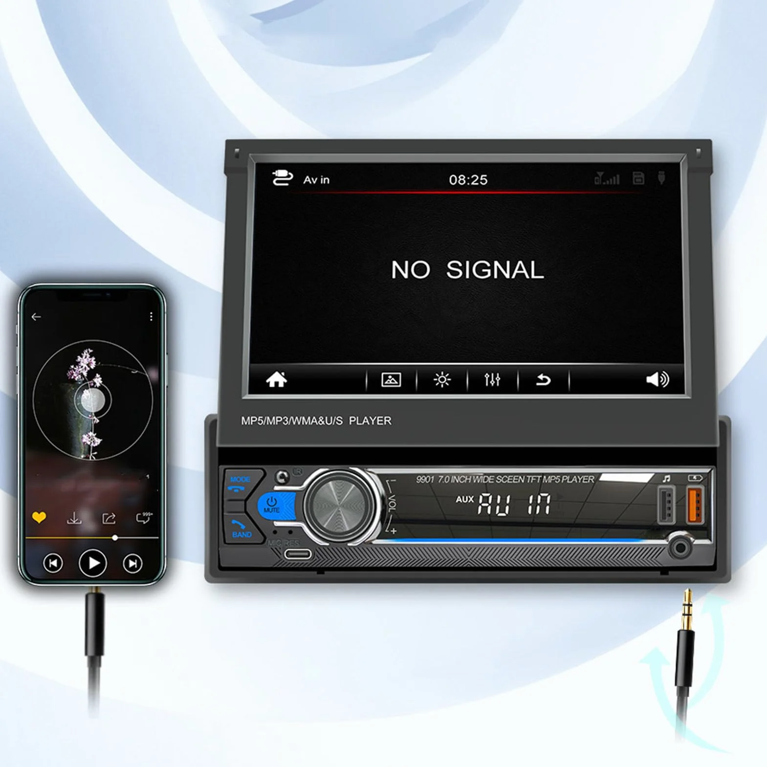 Odtwarzacz R Player o Playeretooth Car RTouch Sn Samochodowe Stereo, 7-calowy Samochodowy Odtwarzacz MP5 HD Chowany Sn 12 LED Bap Cras Wirel dla Auto Samochodowy