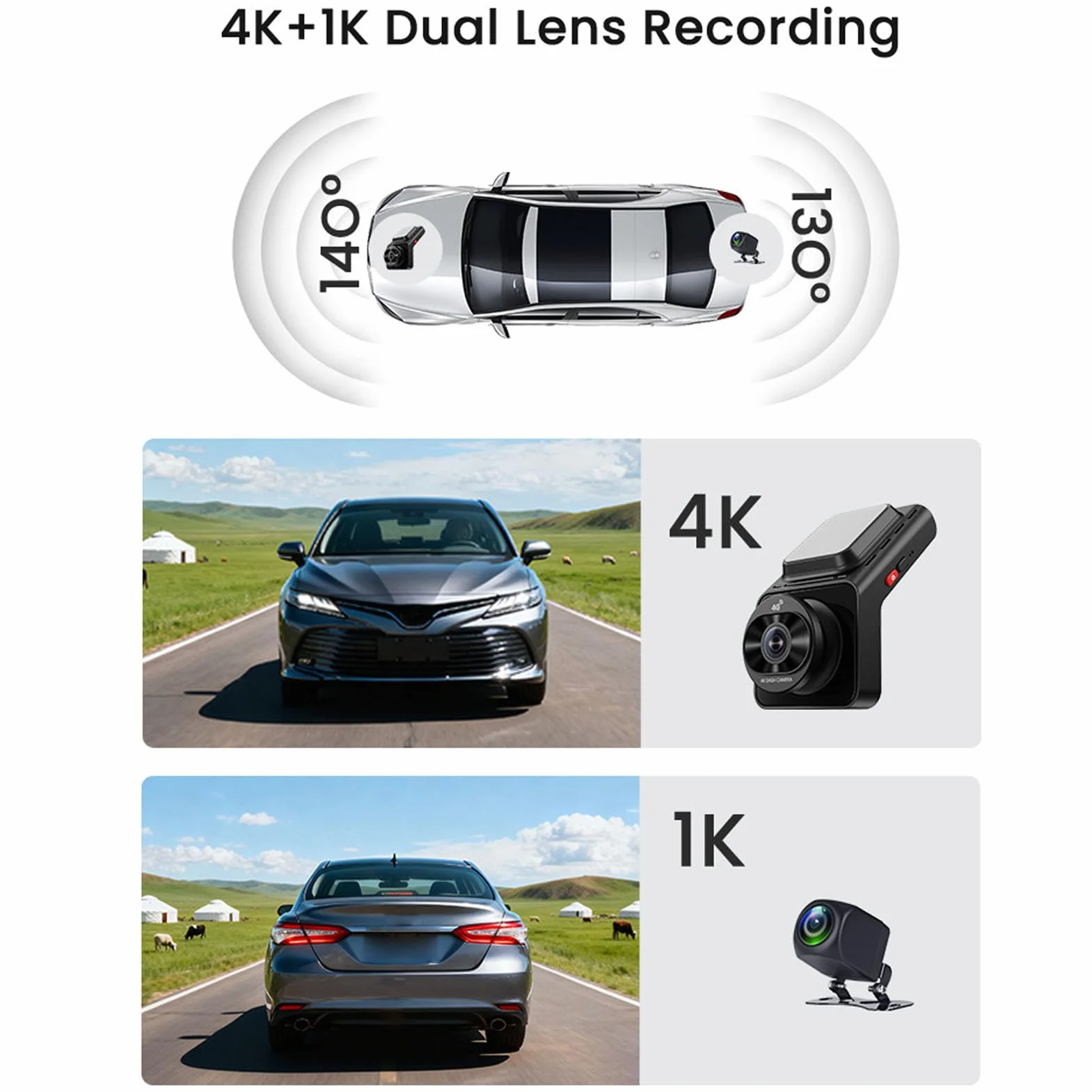 Goshyda Kamera Samochodowa 4K, Rejestrator Jazdy Samochodem WiFi 4G GPS z Systemem BSD ADAS, Noktowizyjny Monitor Parkowania, Szeroki Kąt 140°