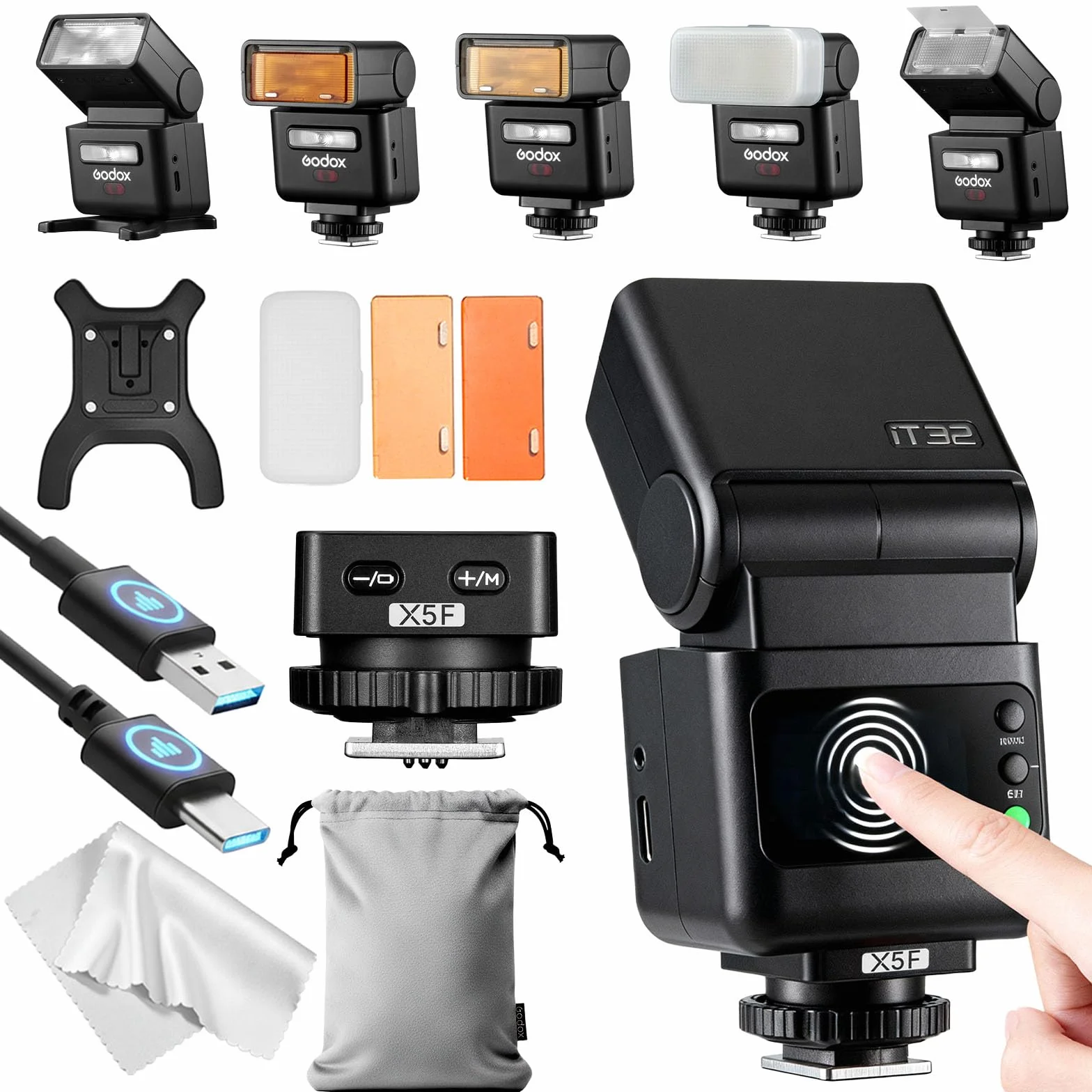 Godox iT32 TTL Mini Lampa Błyskowa z Nadajnikiem X5-F, Bezprzewodowy System 2.4G, HSS 1/8000s, Kompatybilny z Fujifilm X100VI XS20 XT5 XT30 II X-T4 GFX50S XM5
