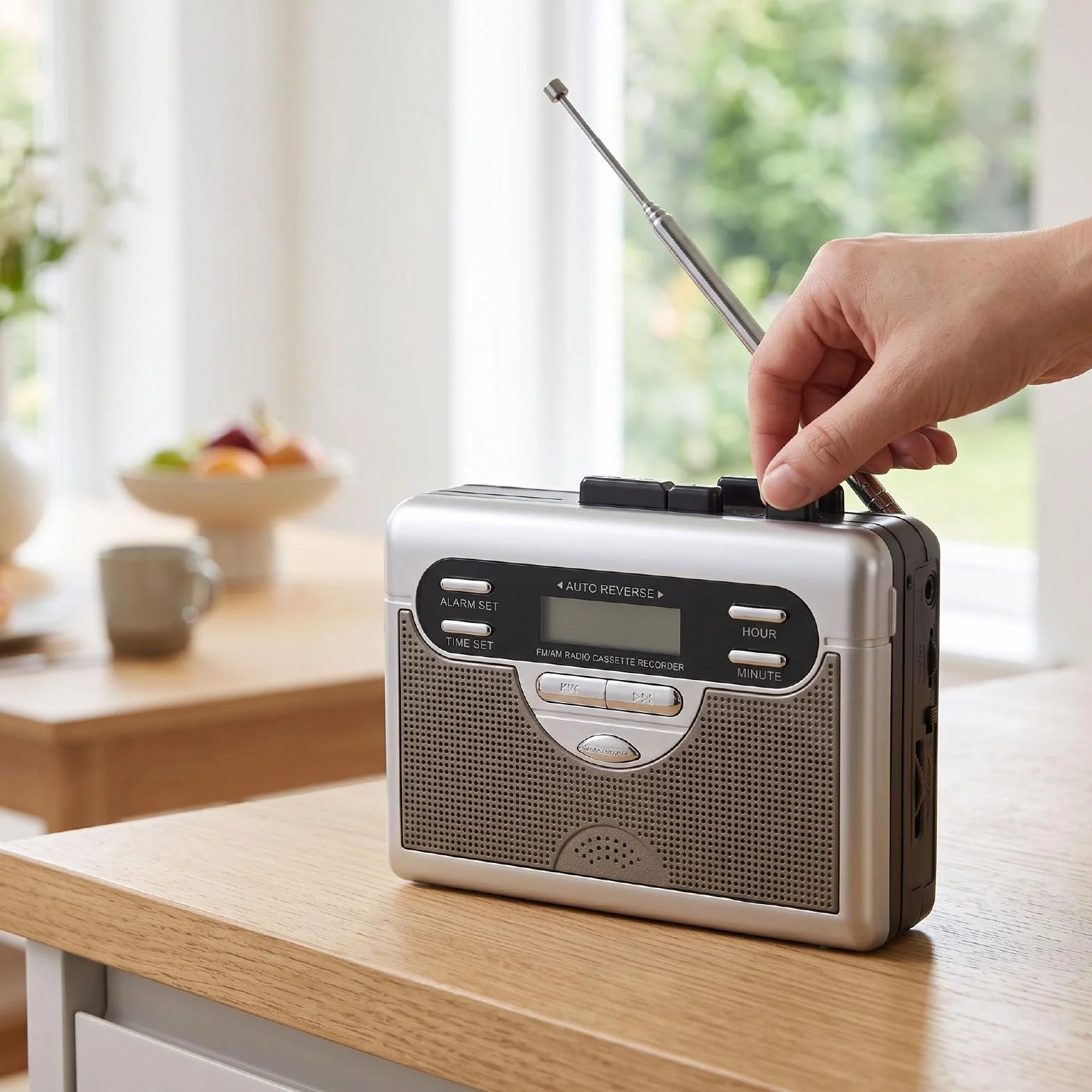 Sxhlseller Odtwarzacz Kasetowy z Radiem AM/FM, Retro Odtwarzacz Taśmowy z Automatycznym Przewijaniem, Vintage Urządzenie Audio z Ekranem LCD i Gniazdem Słuchawkowym 3,5 Mm do Nagrywania