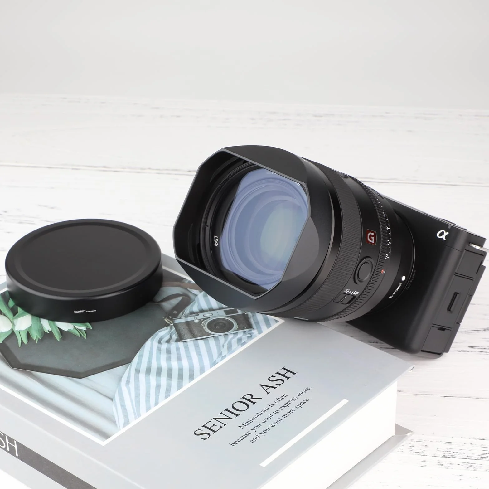Haoge Bagnetowa osłona obiektywu metalowy kwadratowy do obiektywu Sony FE 35 mm F1.4 GM, (z metalową przednią nasadką), zastępuje Sony FE35mm F1.4 GM Hood ALC-SH164