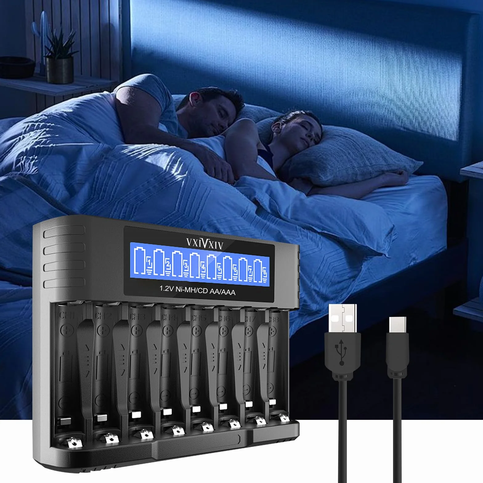 Ładowarka do Baterii Ni-MH Ni-CD 1.2V 8 Gniazda AA AAA