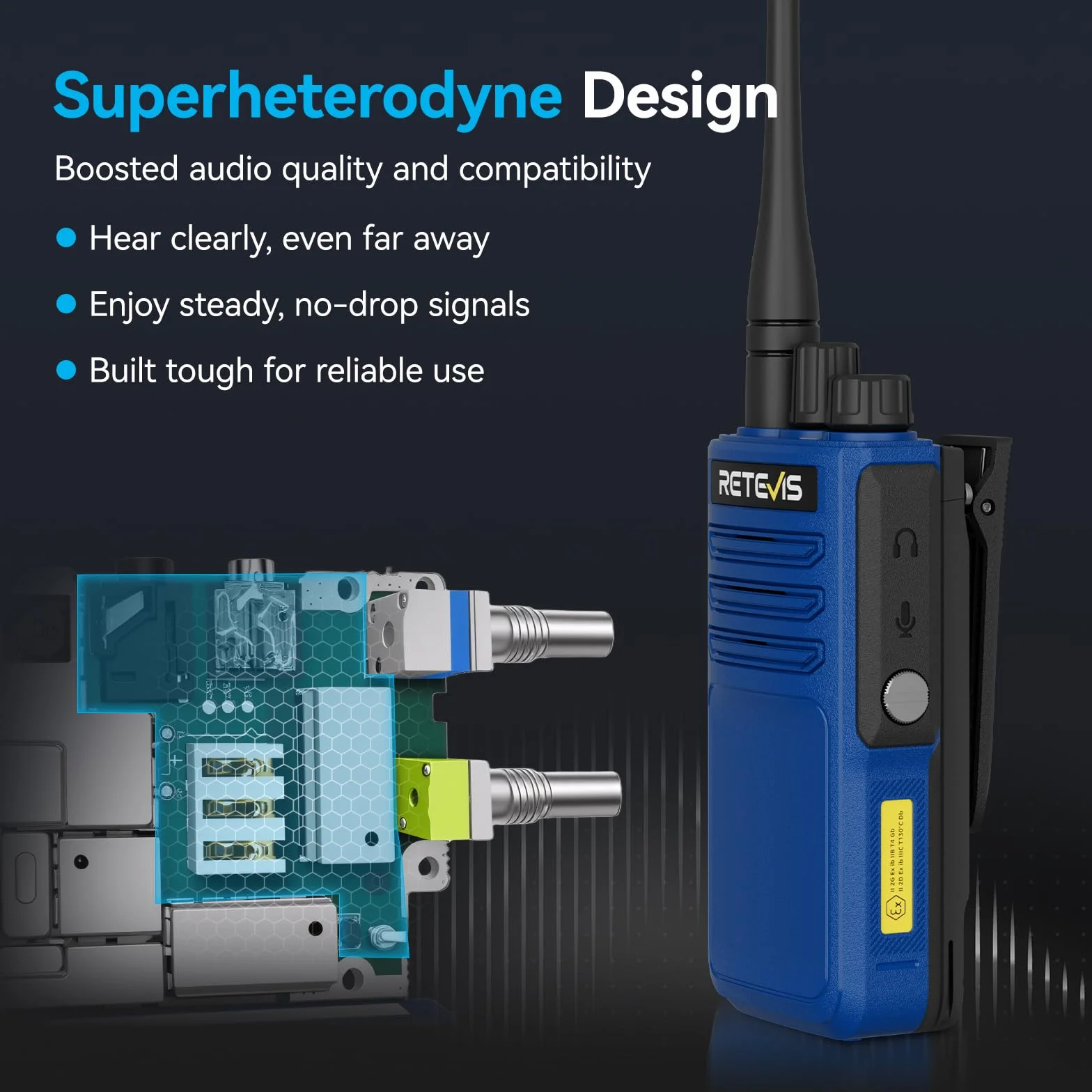 Retevis MateTalk E1 Przeciwwybuchowy Radiotelefon Dwukierunkowy, IP68 Wodoodporny z Alarmem Awaryjnym, ObsﾅＶguje Tryby Cyfrowe DMR i NXDN, 2450 mAh, Przeznaczone dla Rafinerii (Niebieski, 1 Szt.)