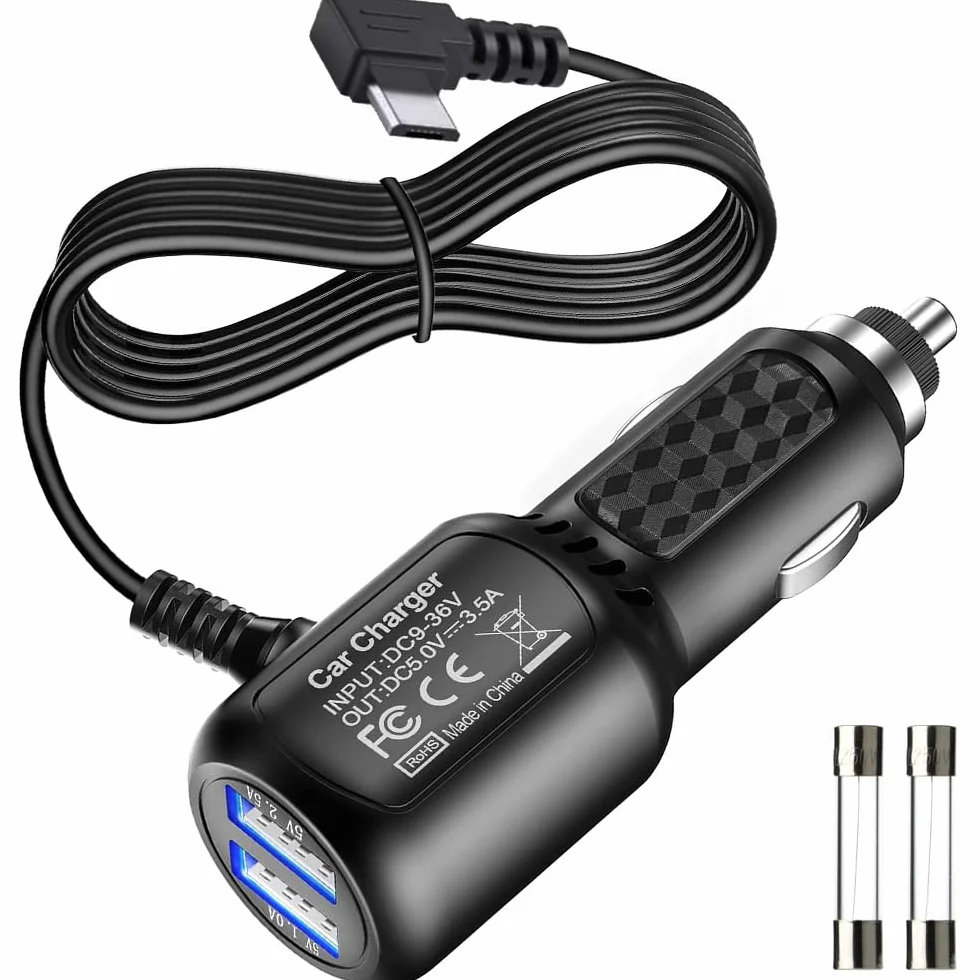 Gebildet Micro USB Power Cord Cable with Dual Port USB,Vehicle Power Charging Cable with Długość(11.5 stopy/350cm) do ładowarki Samochodowej Kamery Dashcam do Zasilania Detektorów Radarowych Dashcam