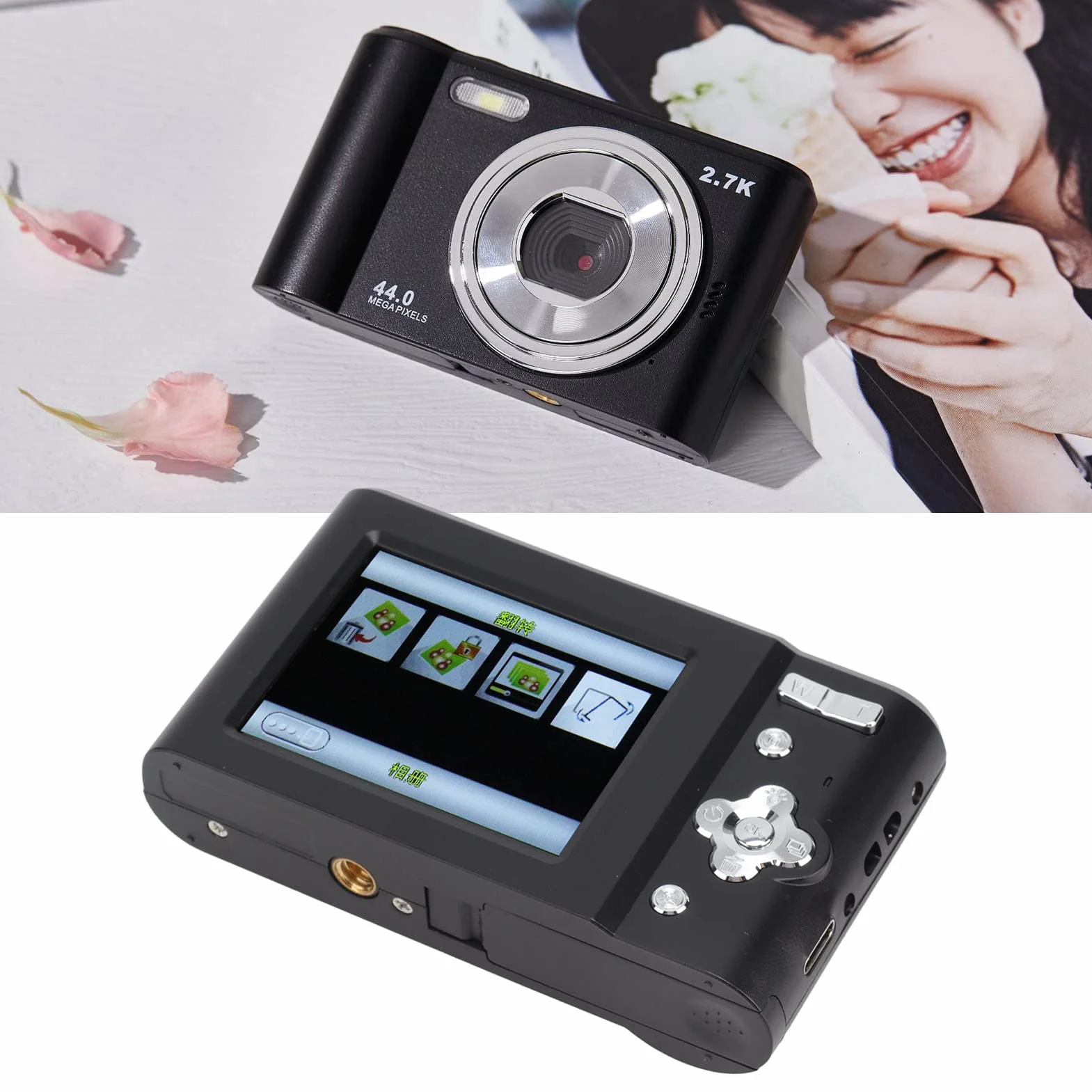 Cyfrowy aparat fotograficzny, 44-megapikselowy aparat, autofokus CCD MP3, obsługa baterii 700 mAh Nagrywanie wideo 2,7 K, odpowiedni dla nastolatków, dziewcząt, seniorów, początkujących