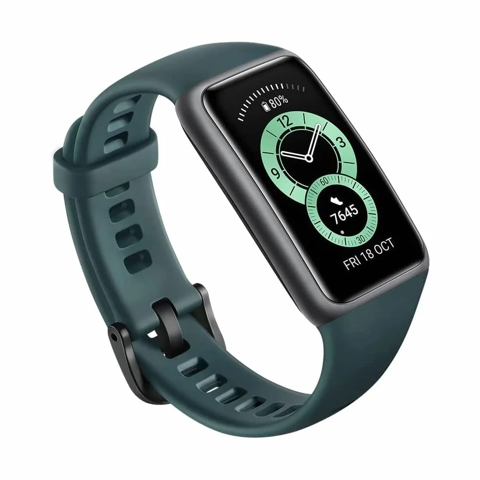HUAWEI Band 6, wyświetlacz OLED 1,47", 96 trybów treningowych, czas pracy baterii: do 2 tygodni, proaktywny monitoring zdrowia, 5ATM, czujnik SpO2, pomiar tętna, zielony leśny