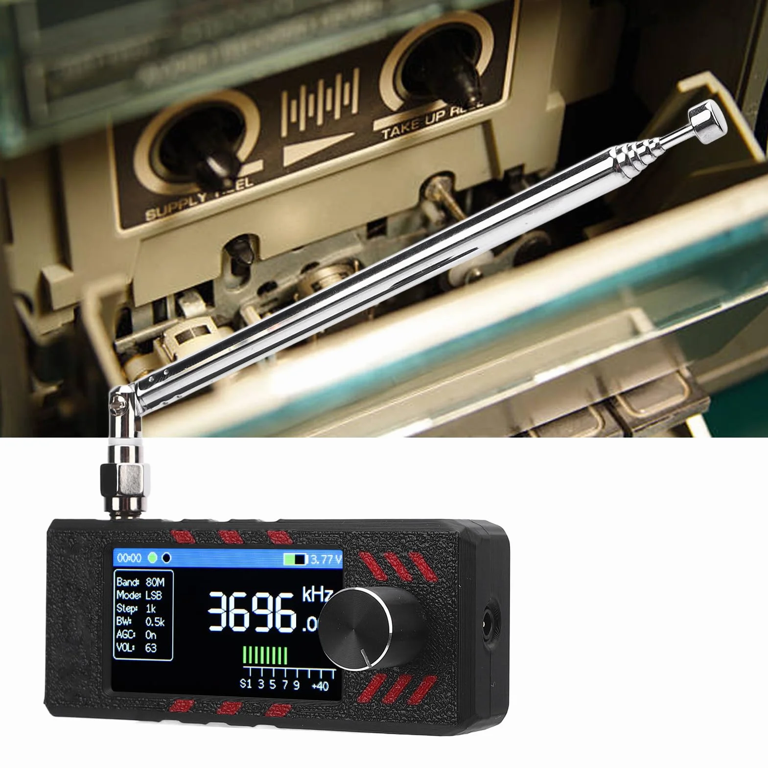 Luocute Mini Odbiornik Radiowy, Przenośne Radio Krótkofalowe z 1,9 -calowym Ekranem Kolorowym Pełny Odbiornik Pasma dla FM AM LSB USB z Naładowaniem Typu C Akumulator 800 MAh