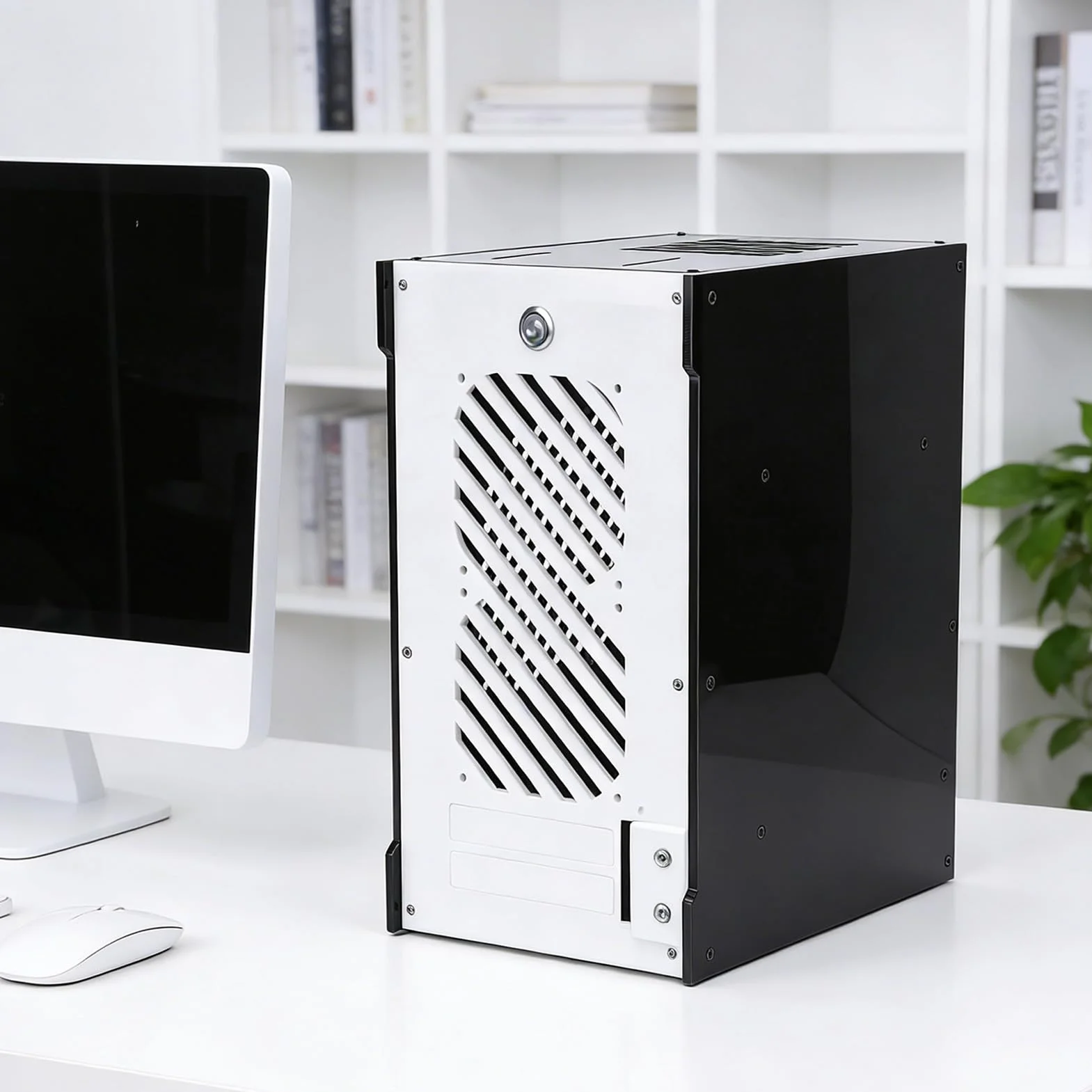Denash Mała Obudowa Komputera PC, Obudowa Mini Komputera ITX z wentylacją 360 Stopni, Przezroczysty Panel Akrylowy, Obsługuje Zasilacz SFX, do Konfiguracji Gier w Domowej Rozrywce