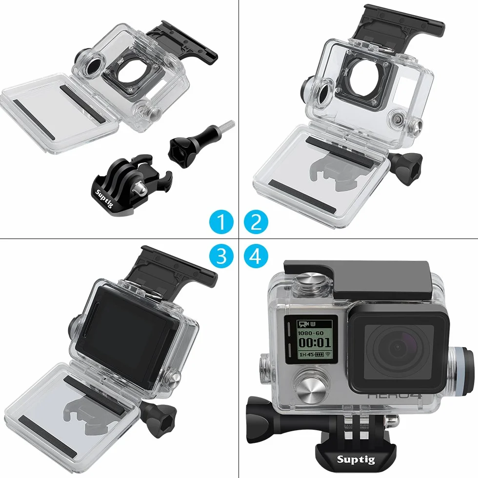 Suptig Obudowa wodoodporna obudowa do GoPro Hero 4 Hero 3+ Hero3 zewnętrzna kamera sportowa do ładowania pod wodą - wodoodporna do 40 m