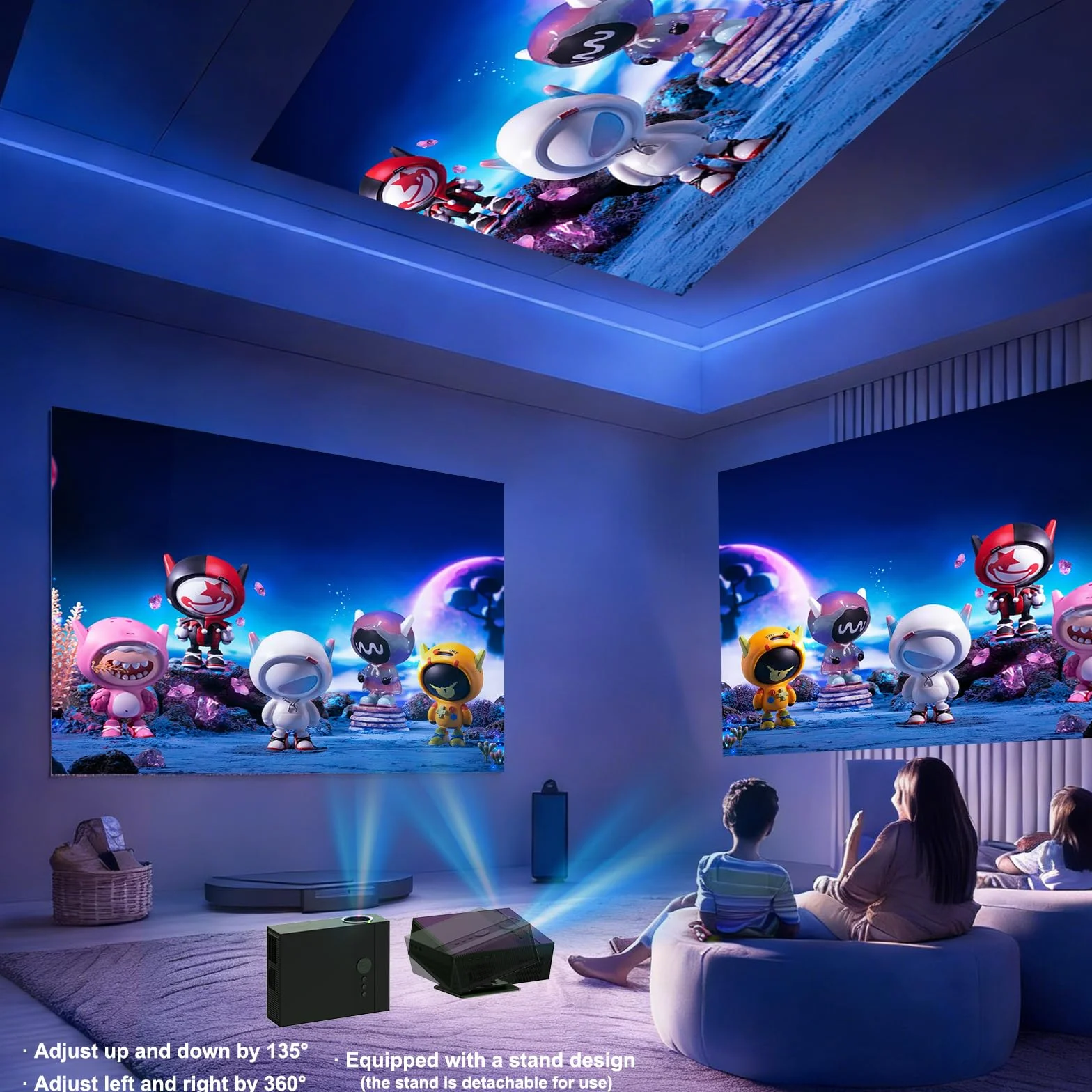 Inteligentny projektor 8K [kompatybilny z Netflix] 30000 lumenów, autofokus/automatyczna korekcja trapezu, projektor WiFi6 Bluetooth, 8K kina domowego, projektor wideo na zewnątrz z obrotowym o