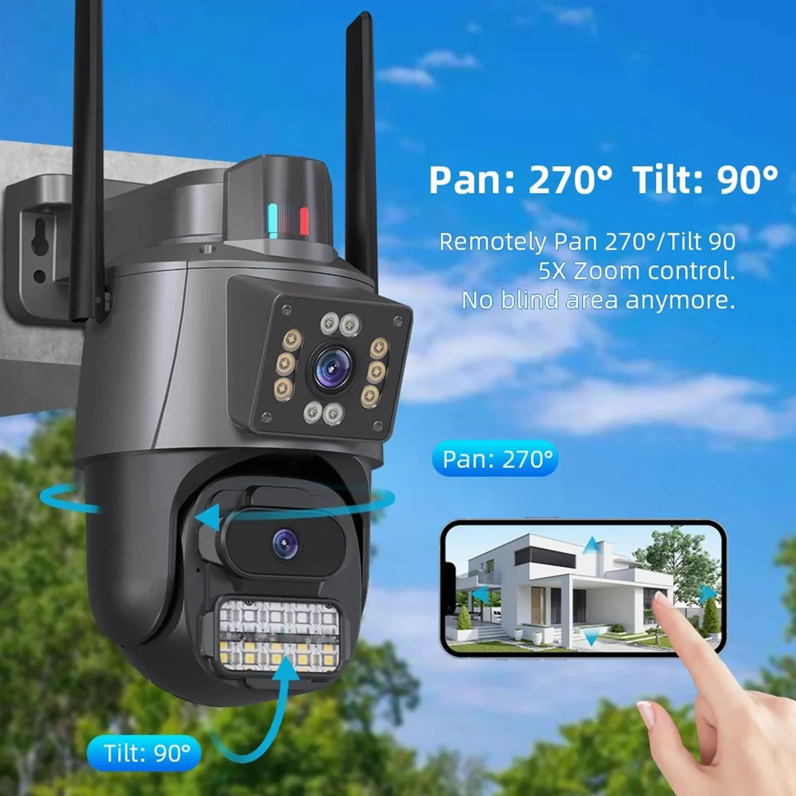 Kamera CCTV 6MP z podwójnym obiektywem, do monitoringu, z ochroną Wi-Fi, wodoodporna, z alarmem policyjnym i oświetleniem IP(ADD 32G)