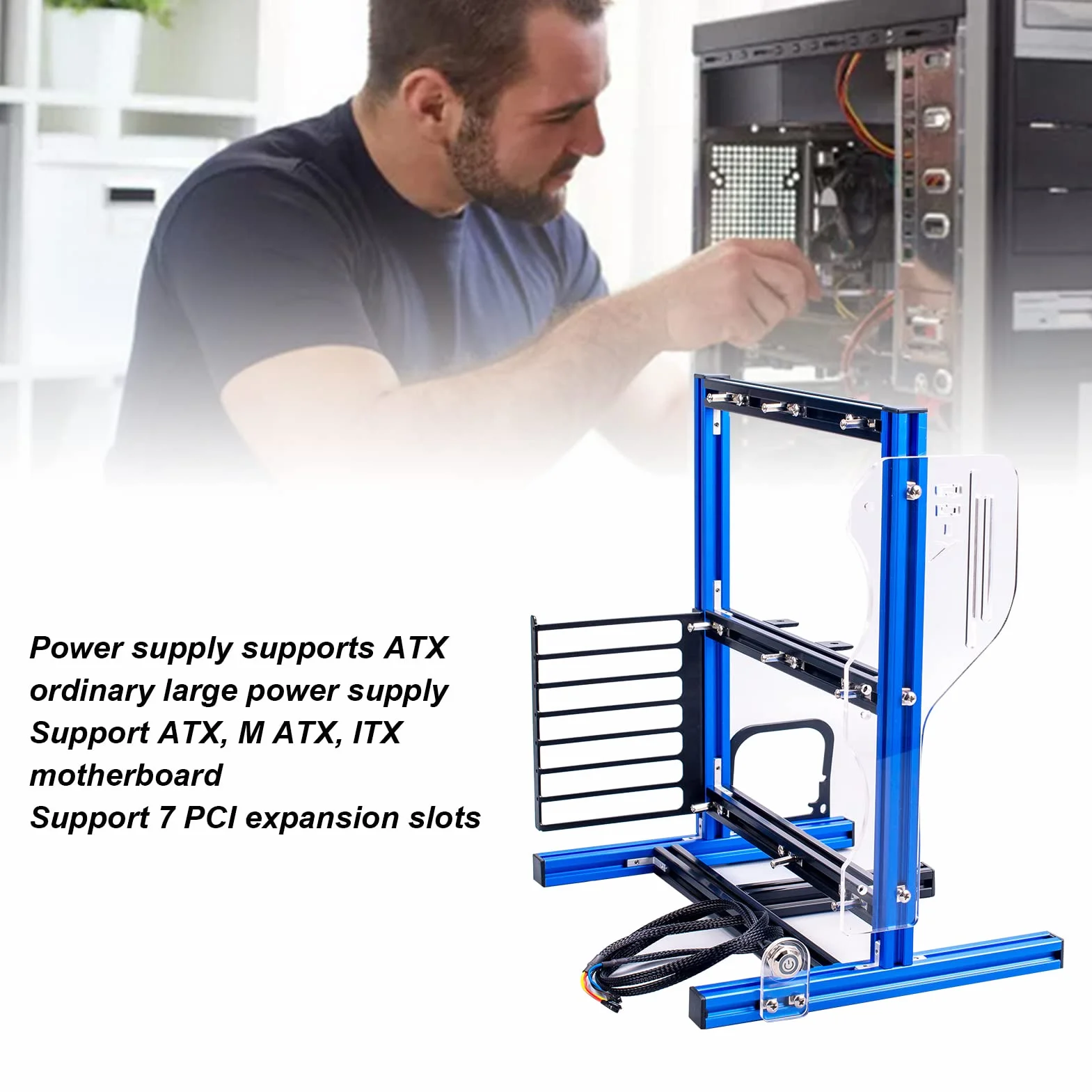 PC JMK5 uchwyt na komputer do otwartej obudowy, pionowa aluminiowa rama "zrób to sam" do płyt głównych ATX MATX ITX, otwarta konstrukcja obudowy z doskonałym odprowadzaniem ciepła, w zestawie