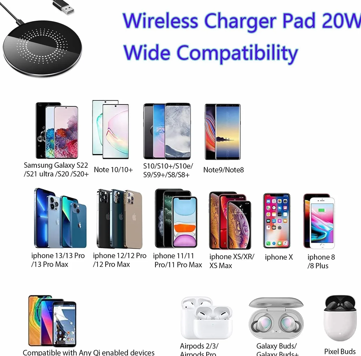 Bezprzewodowa ładowarka indukcyjna 20W Samsung Galaxy S24/S23/S22/S21/S20/S10 iPhone 12/13/14/15/16