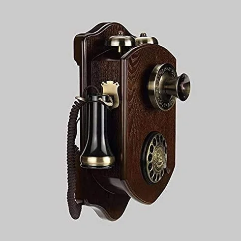 Telefon Telefon domowy Zabytkowy telefon stacjonarny Drewniany, montowany na ścianie, obrotowy Retro Hotel Kreatywna karta bezprzewodowa Przewodowy telefon stacjonarny