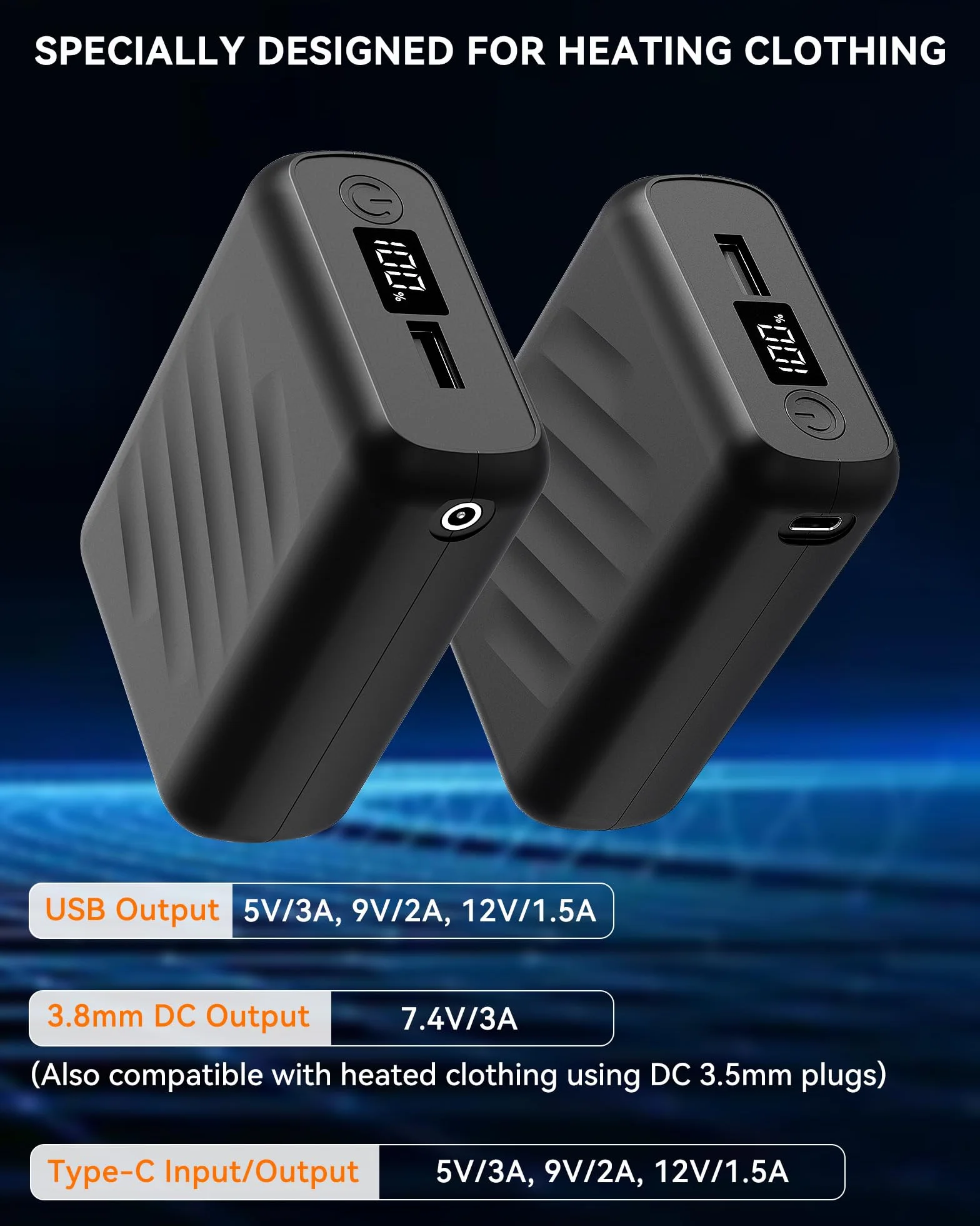 FERNIDA 20000 mAh Powerbank mały, funkcja szybkiego ładowania, akumulator z DC, USB i złącza typu C do podgrzewanych ubrań, przenośny zewnętrzny bank baterii do podgrzewanej kamizelki, spodni i