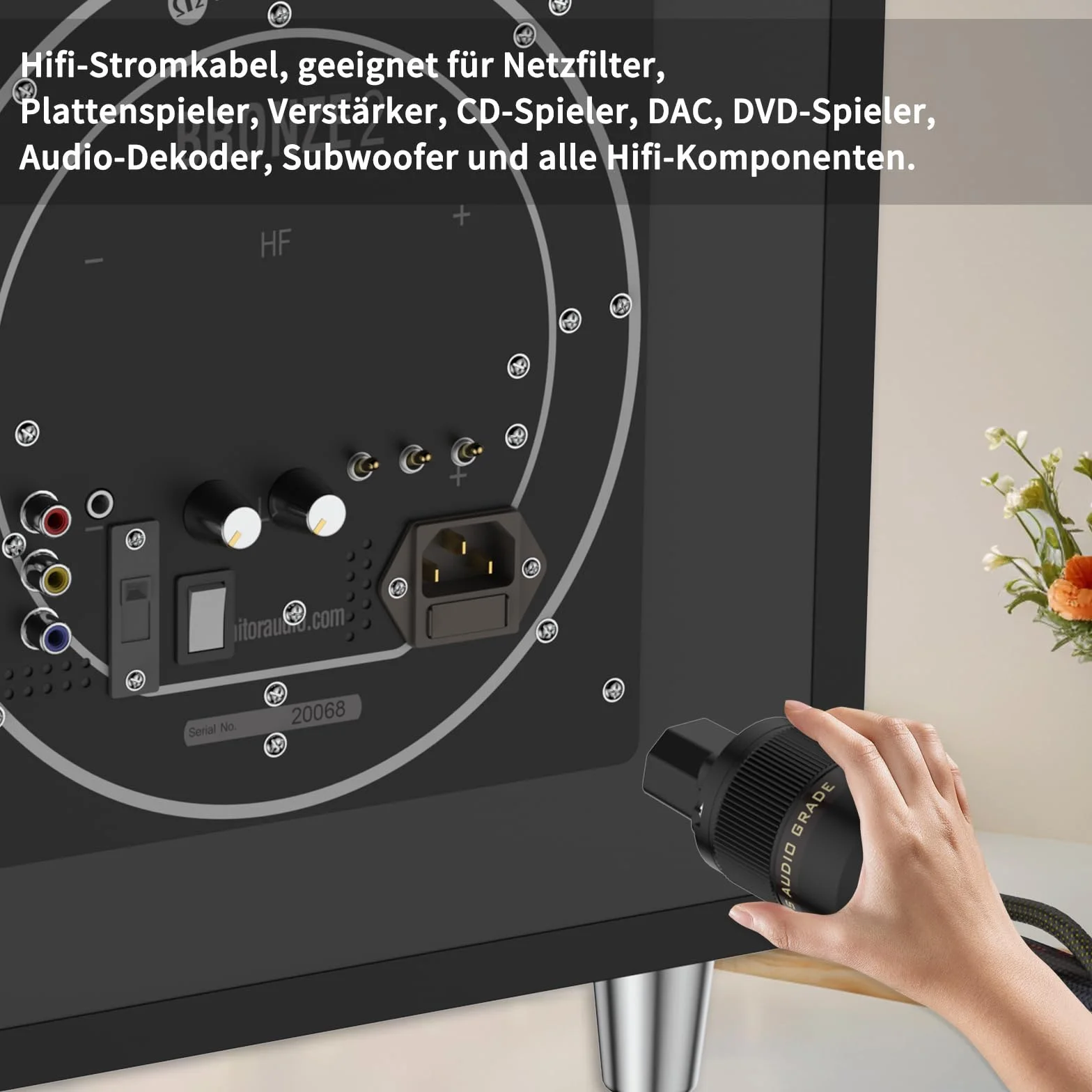 High-End kabel sieciowy HiFi kabel sieciowy z wtyczką Schuko i złączem zimnego do subwoofera, wzmacniacza, złącza DV/AV C15 (1,5 m)