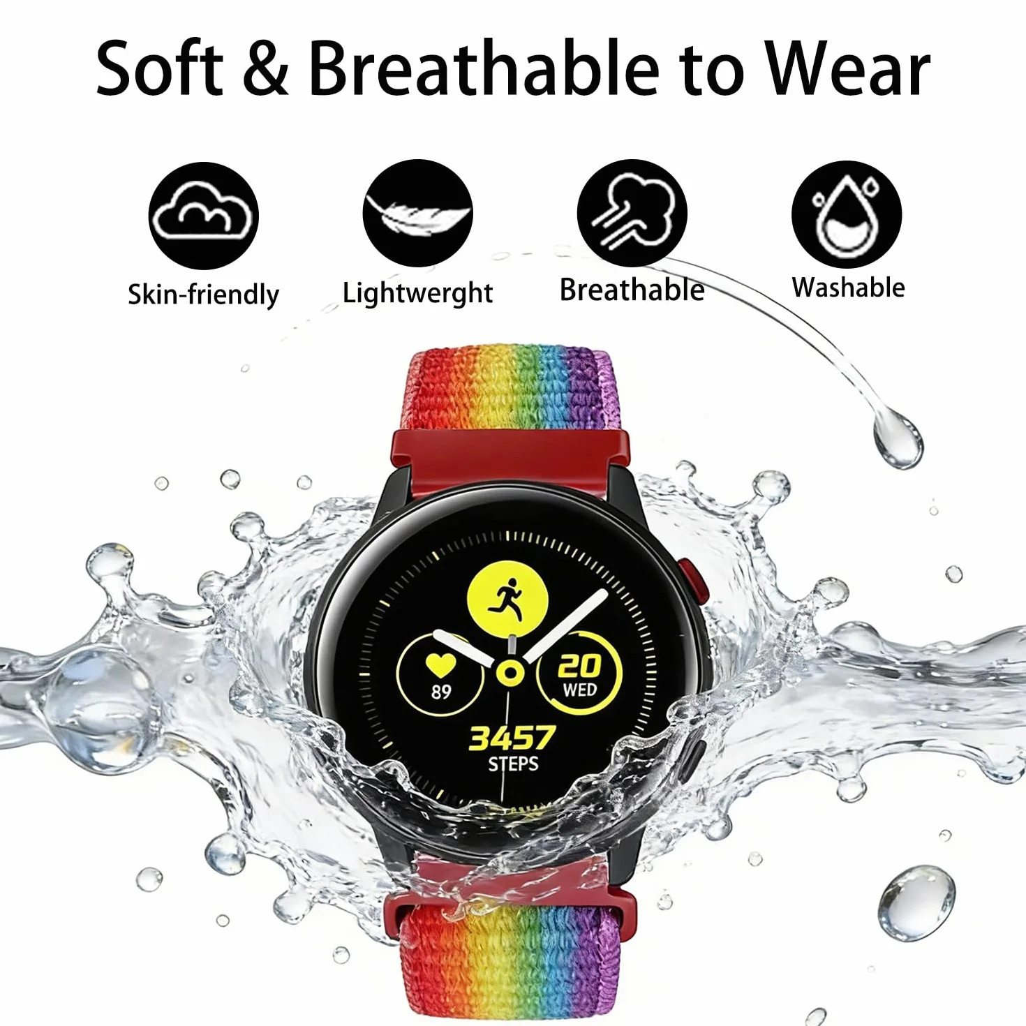 18mm 19mm 20mm 22mm Pasek sportowy z nylonu do zegarka Garmin/Galaxy/Amazfit/Huawei,Miękkie nylonowe paski wymienne zegarków sportowych typu unisex.