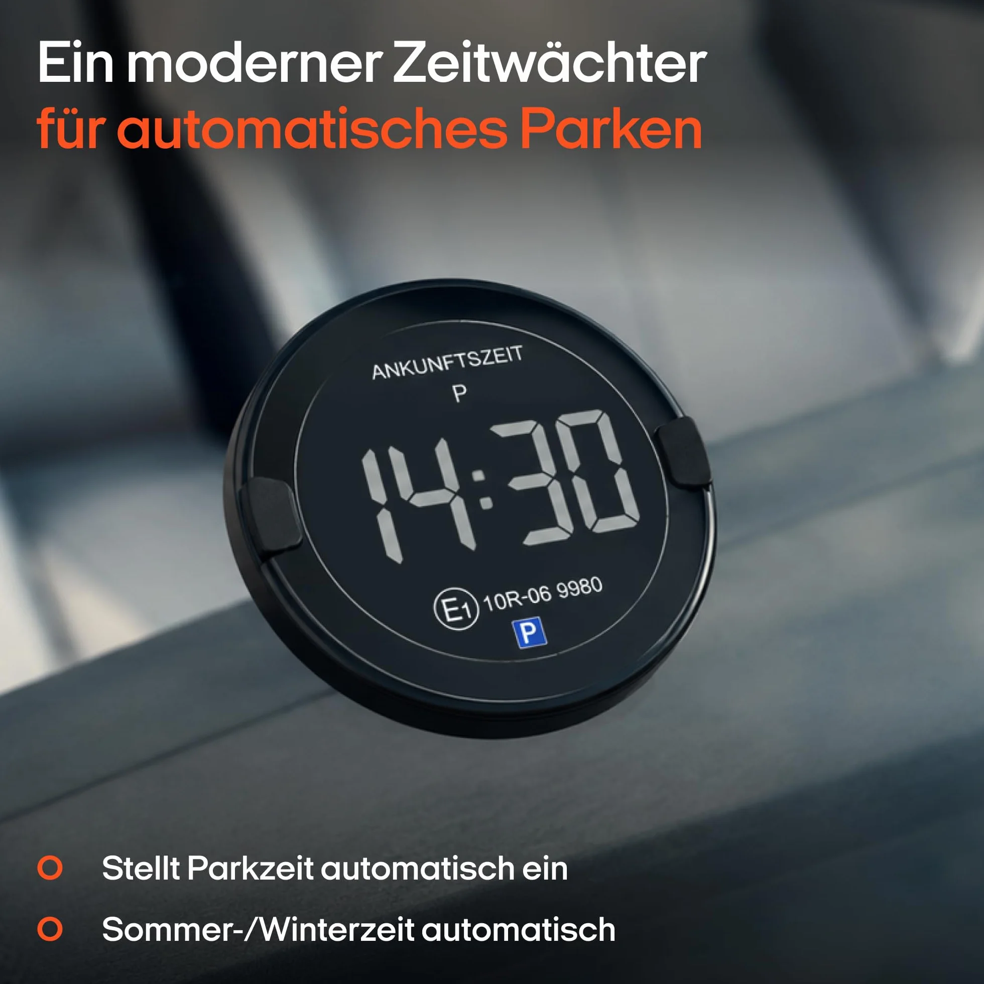 OOONO P-DISC NO2 elektroniczna tarcza parkingowa z dopuszczeniem do ruchu samochodowego, cyfrowa tarcza parkingowa z dopuszczeniem KBA zgodnie z niemieckim prawem